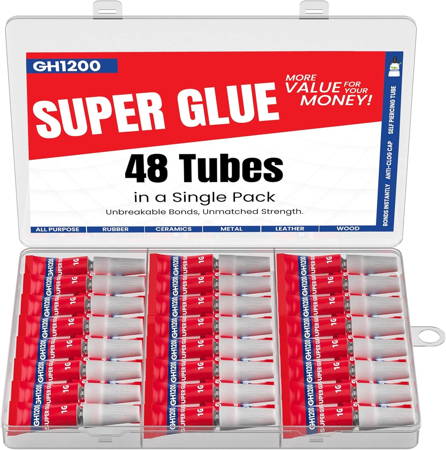 1 Gram x 48 PCs Strong Super Glue Fpr All Purpose with Anticlog Cap - Super Fast & Strong Adhesive superglue - Cyanoacrylate Glue for Hard Plastics, DIY Crafts, and Many More