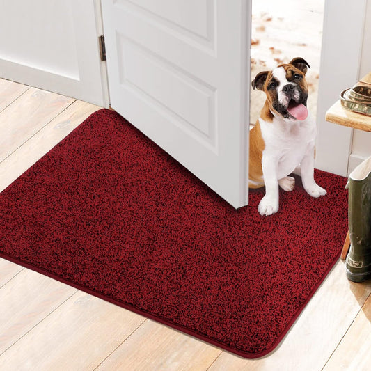 Walensee Indoor Doormat, Front Door Mat for Entrance (20"x32" Red) Machine Washable Entryway Rug Non Slip Dirt Trapper Door Rugs Absorbent Low Profile Shoes Scraper Inside Floor Mats for Entry