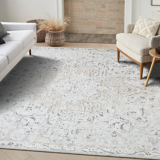 StangH Washable Area Rug 3x5 Non-Slip Retro Foldable Low-Pile For Dining Room, Bedroom, Entryway, Office - Grey