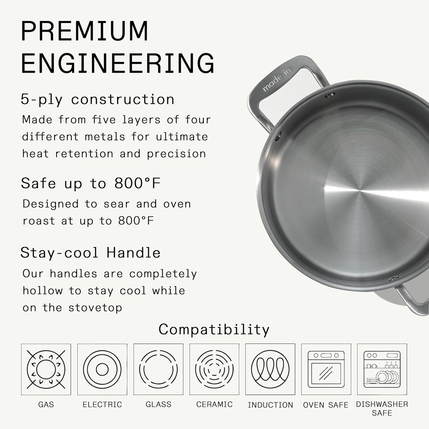 Made In Cookware - 8 Quart Stainless Steel Stock Pot With Lid - 5 Ply Stainless Clad - Professional Cookware - Crafted in Italy - Induction Compatible