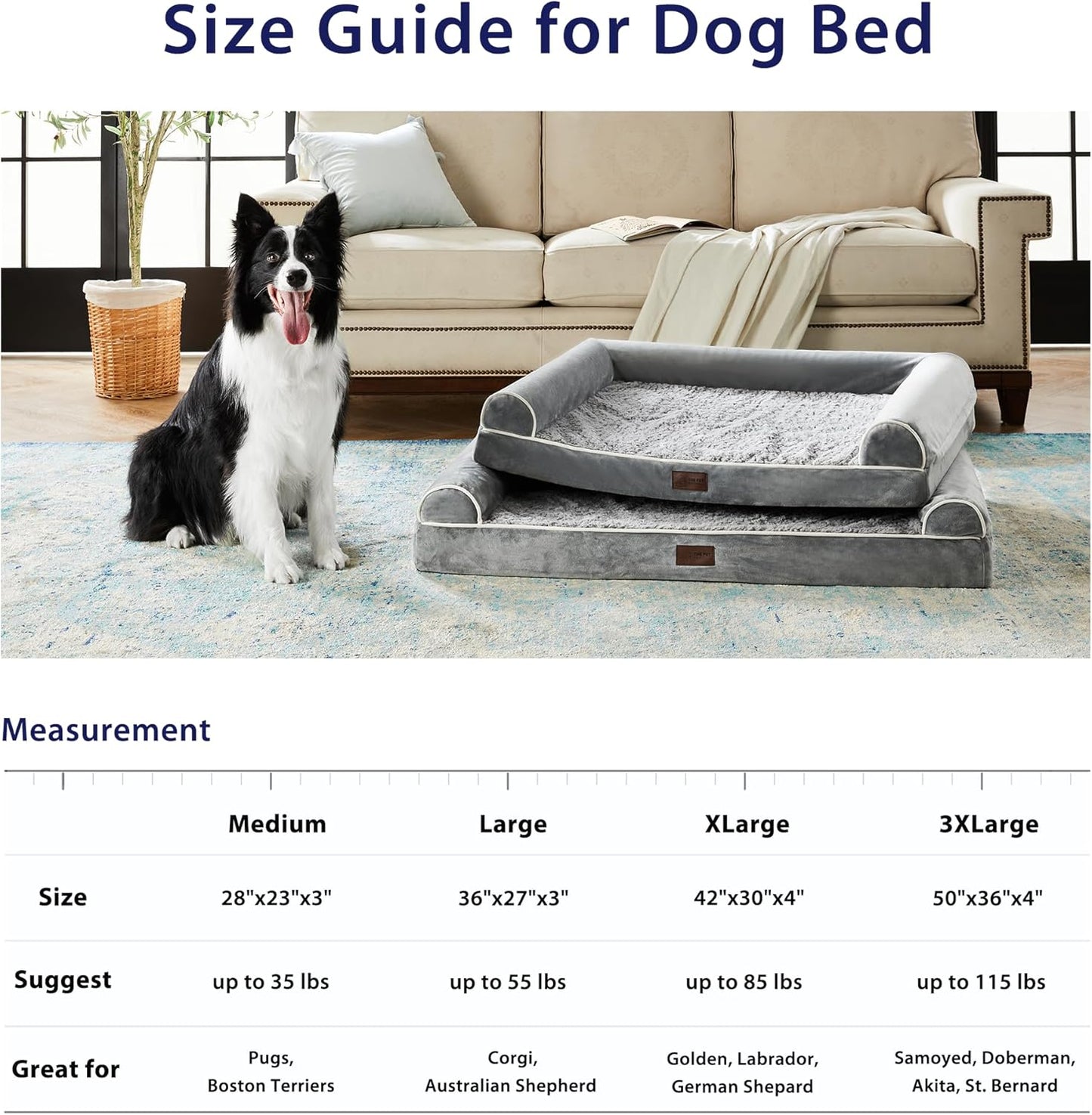 Figopage Orthopedic Dog Bed for Extra Large Dogs - Washable, Waterproof, Comfy Memory Foam Bolster, 42"L x 30"W x 7.5"Th