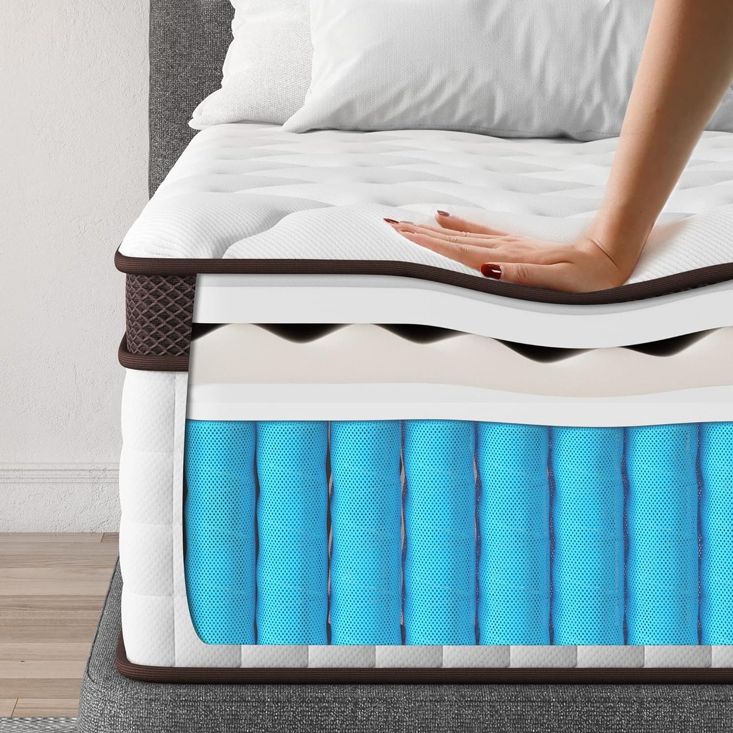 NEW - Kescas Queen Size Mattress, 10 Inch Hybrid Mattress with Heavier Coil - Retail $249