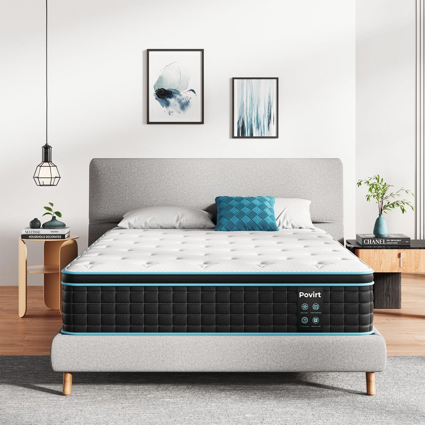 NEW - Povirt FULL Mattress, 12 Inch Hybrid Cool Memory Foam and Pocket Coils Innerspring Mattress for Pressure Relief & Motion Isolation, Medium Firm Feel - Retail $259