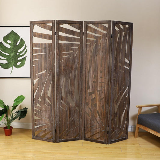 Proman Products - Palm Spring Panel, Wooden Room Divider, Folding Screen Room Divider with Palm Leaf Design (Smoked Brown) - Retail $134