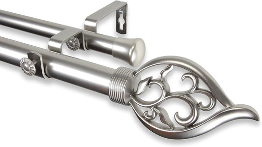 NEW - Rod Desyne 1" Flora Double Curtain Rod, 66-120 inch, Satin Nickel - Retail $86