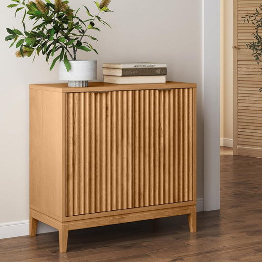 Nathan James Jasper Modern Sideboard, Kitchen Storage Cabinet with Fluted Doors, Accent Storage for Kitchen or Living Room, Warm Pine - Retail $310