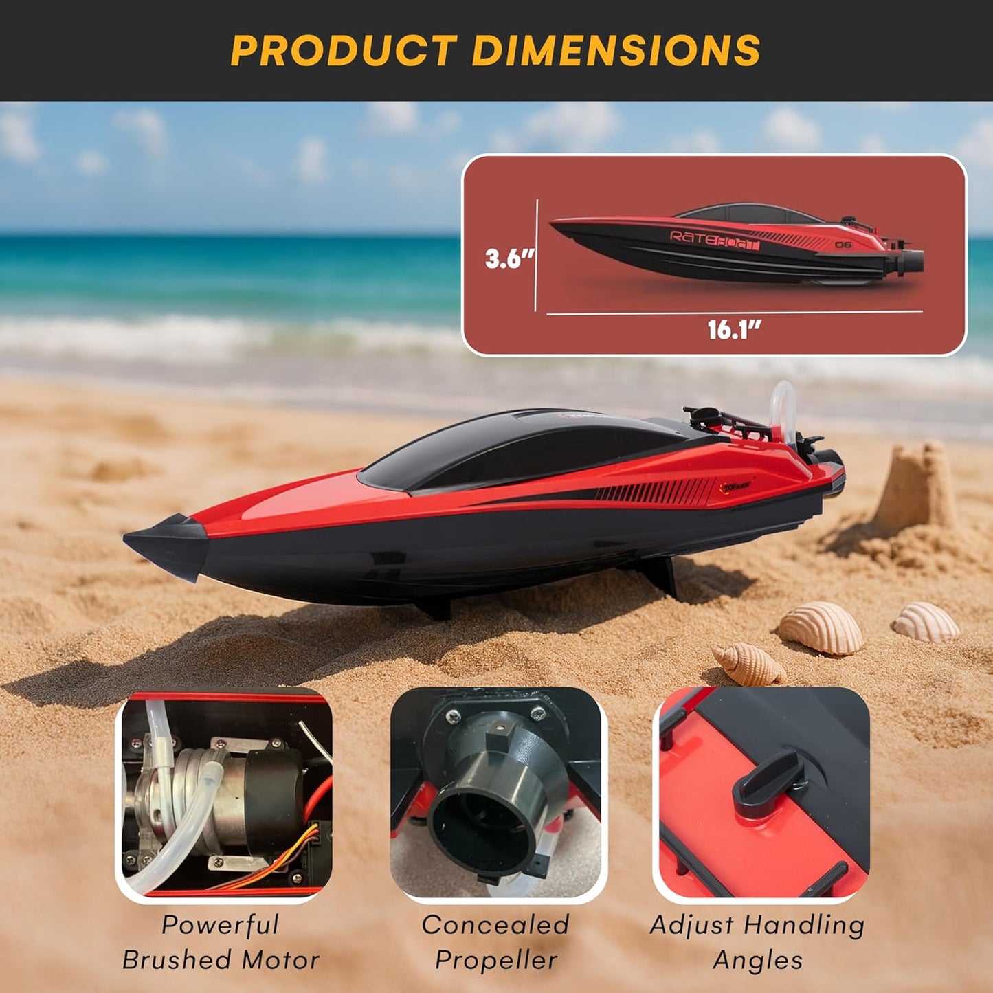 Top Race High-Speed Plastic RC Boat - Rechargeable Battery - 100 M Range - Jet Motor - Low Resistance Hull - Mini RC - Red