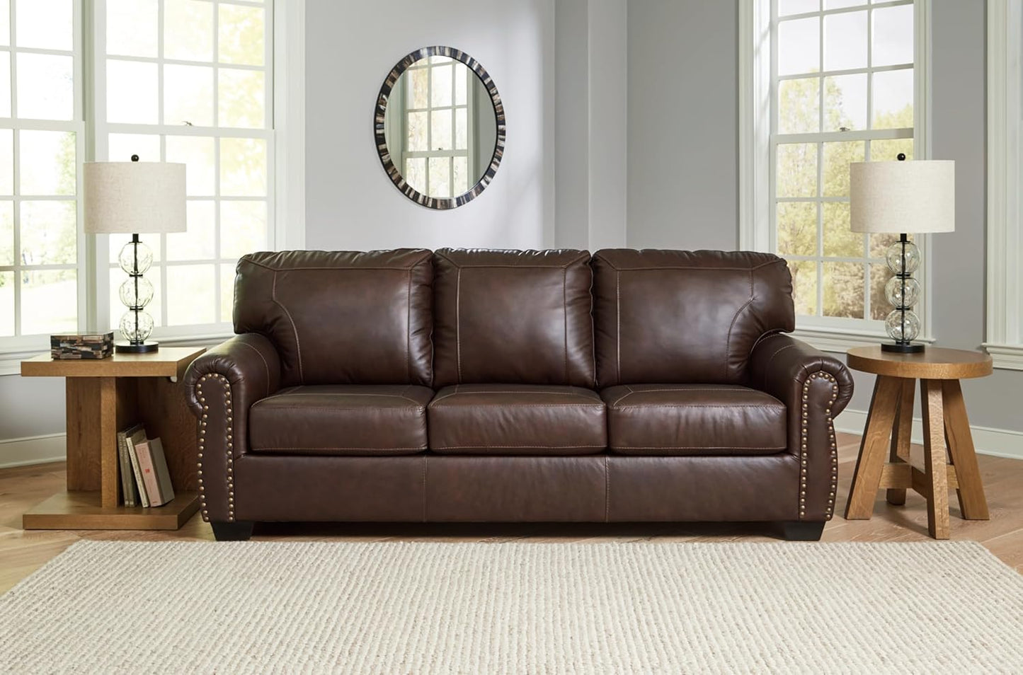 Signature Design by Ashley Colleton Classic Leather Match Sofa with Nailheads, Dark Brown - Retail $1057