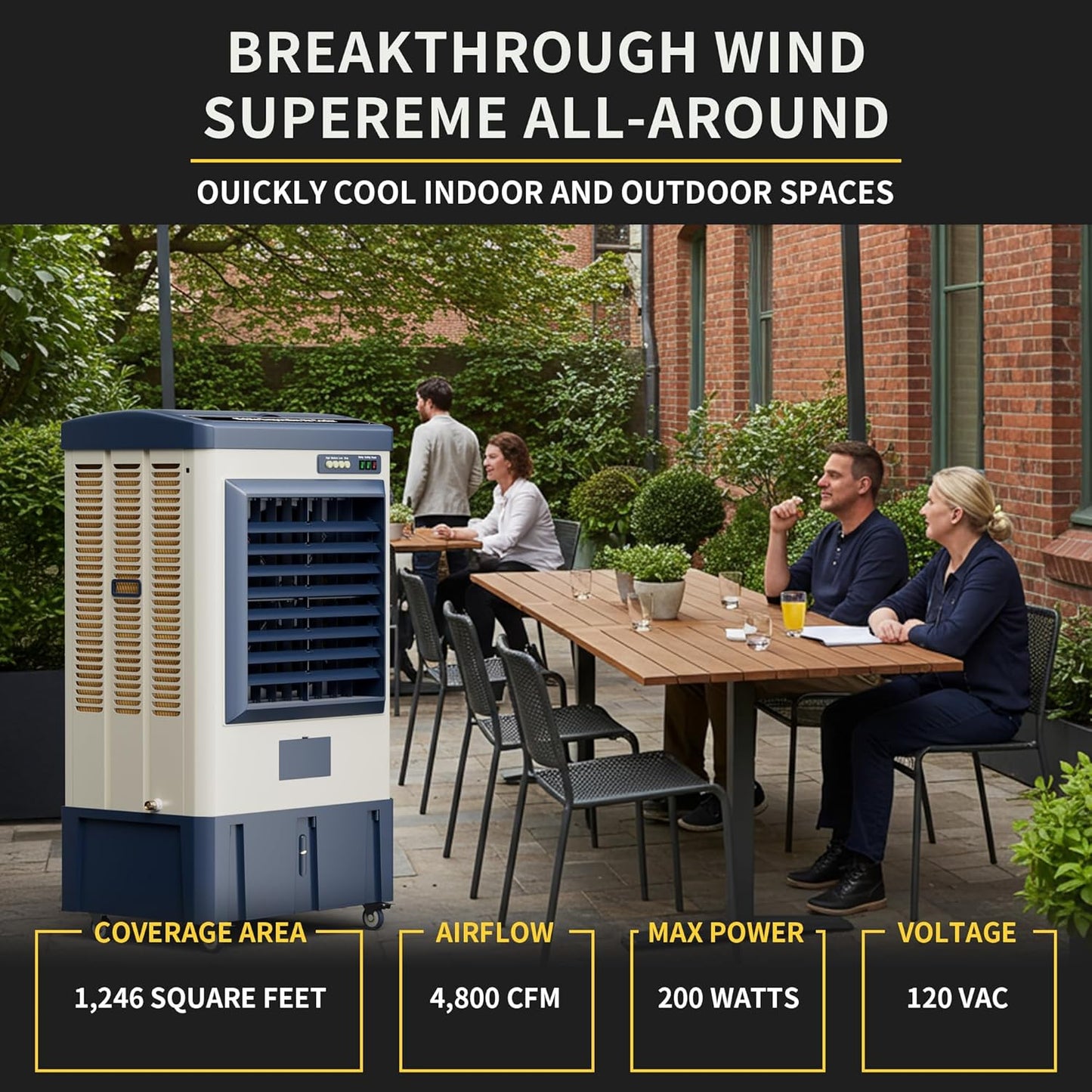 Lightly Used w/ DMG - Swamp Cooler, 4800CFM Portable Evaporative Air Cooler with Continuous Auto Fill, Commercial Use, 41 Inch - Retail $350