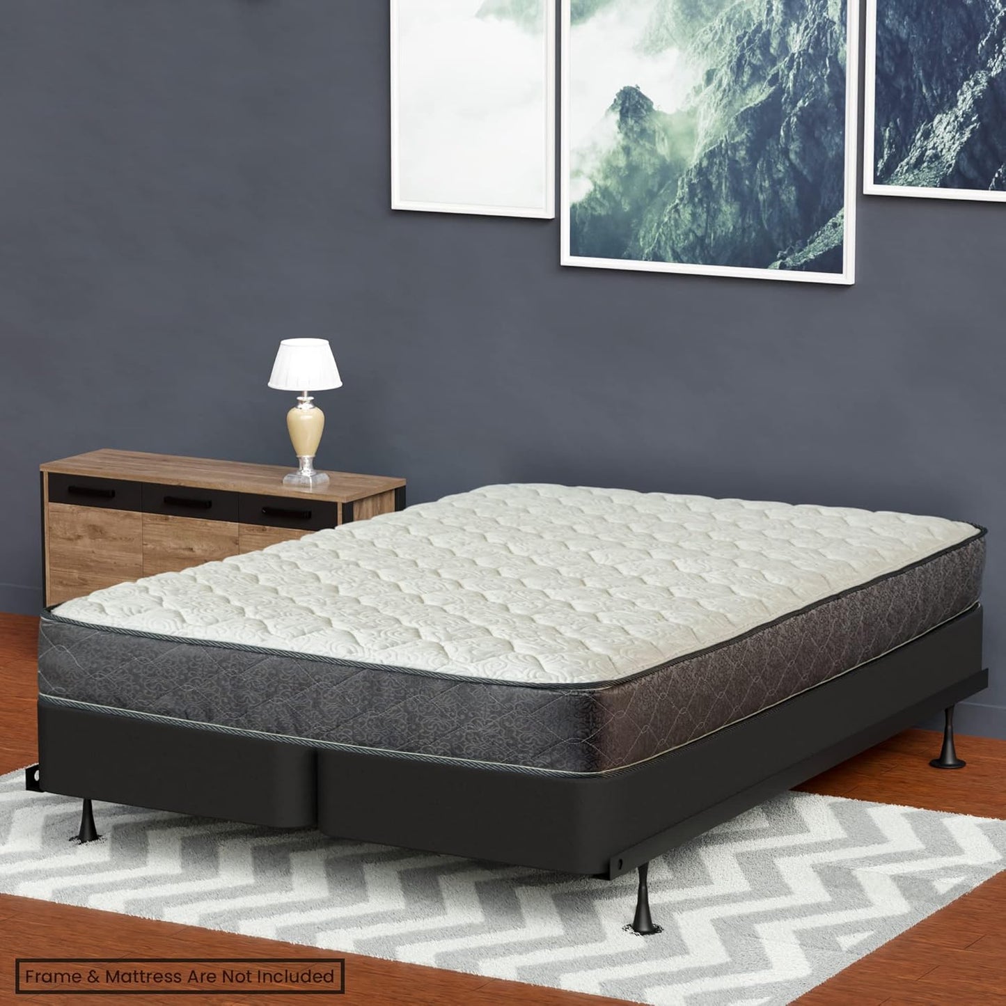 Spring Air KING Air, 4-Inch Sturdy Split Box Spring for Mattress Support-Durable and Fully Assembled, Natural Wood Foundation for King, Black - Retail $204