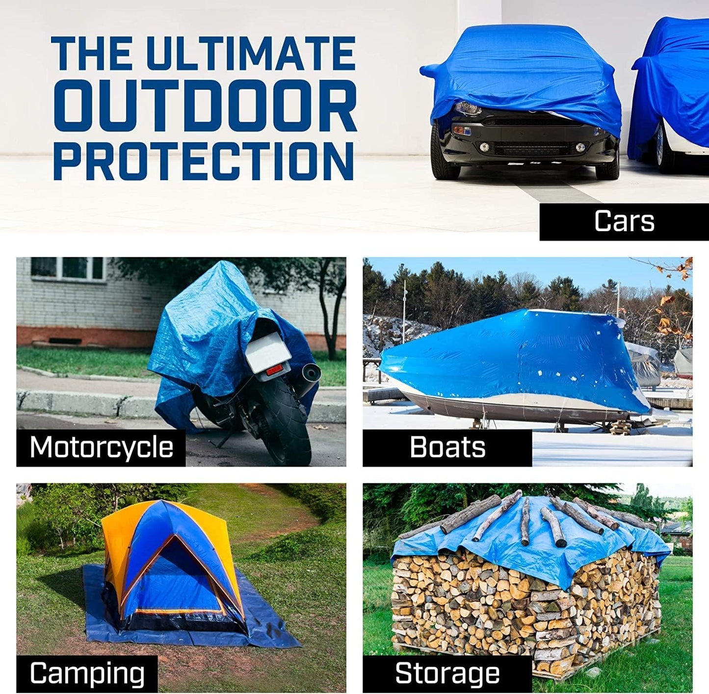 NEW - Grizzly Tarps by B-Air 20in x 30in Large Multi-Purpose Waterproof Heavy Duty Poly Tarp with Grommets Every 36in, 8x8 Weave, 5 Mil Thick, for Home, Boats, Cars, Camping, Protective Cover, Blue - Retail $49
