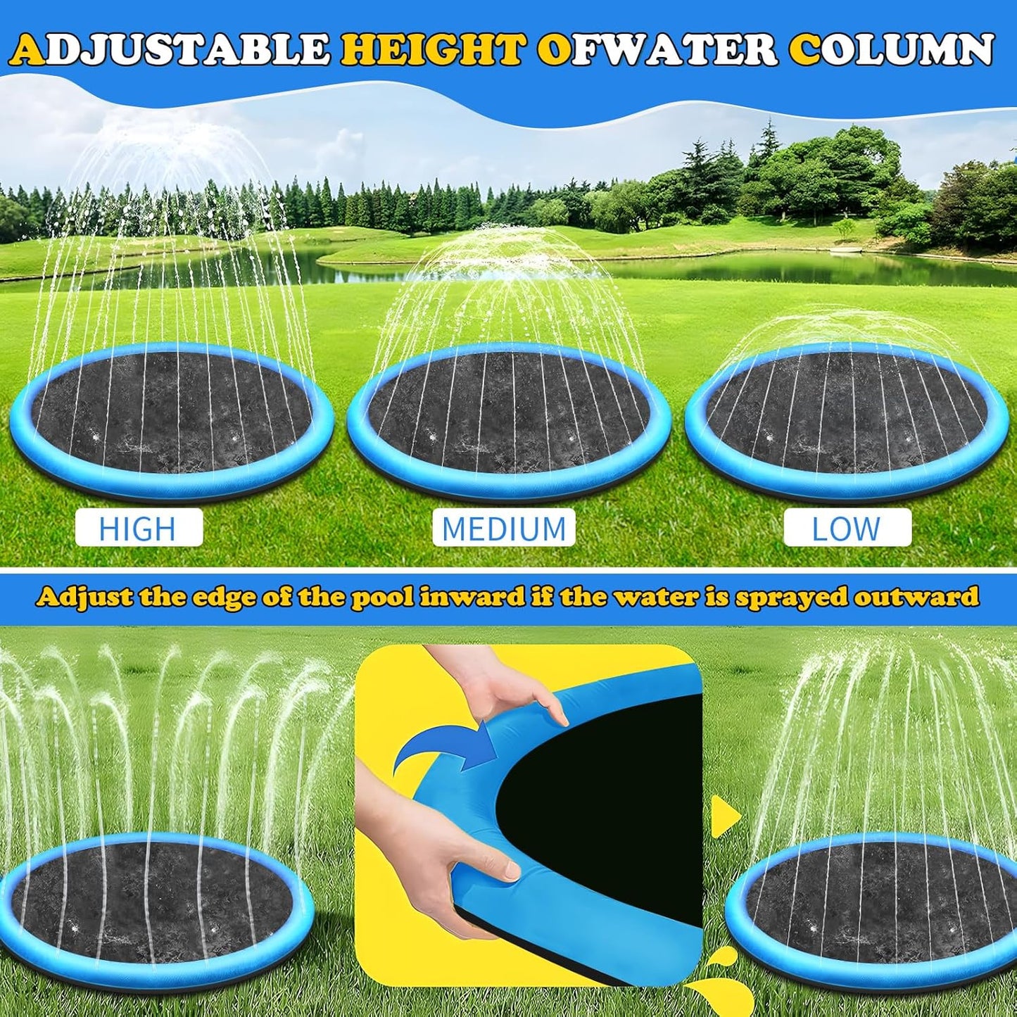 87" Non-Slip Splash Pad for Kids and Dog, Thicken Sprinkler Pool Summer Outdoor Water Toys, Extra Large Backyard Wading Pool for Children Boys & Girls or Pet Dog (Blue)