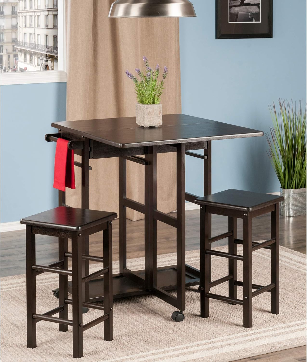 Winsome Suzanne 3-PC Set Space Saver Kitchen, Coffee Finish, 29.61x29.13x32.76 - Retail $150