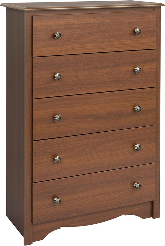 Prepac Sonoma Traditional 5-Drawer Tall Dresser for Bedroom, Functional Bedroom Dresser Chest of Drawers 16in D x 31.5in W x 45.12in H, Cherry, CDC-3345 - Retail $164