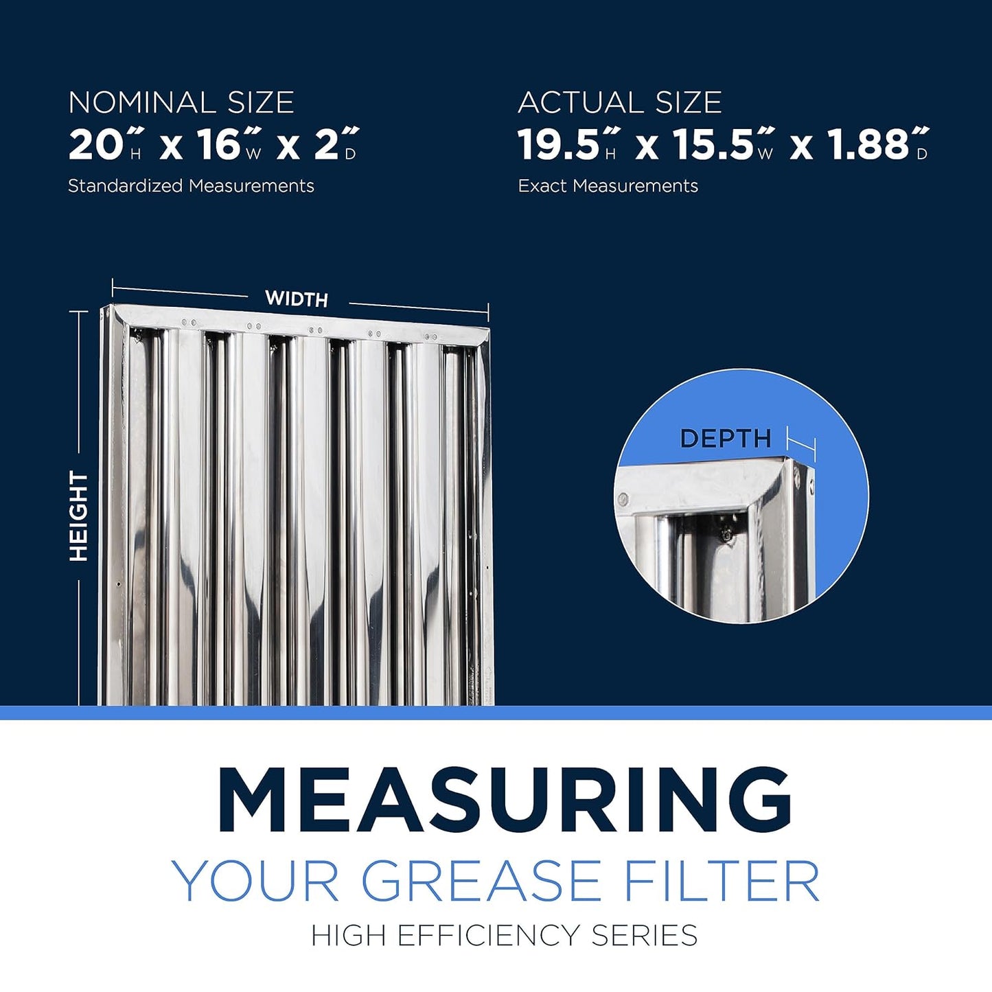 NEW - Kleen-Gard High Efficiency Commercial Kitchen Hood Filter, Range Hood Baffle Grease Filter for Restaurant Kitchen Exhaust Hoods, 20H x 16W | Actual Size: 19.5H x 15.5W x 1.88D inches | (Pack of 2) - Retail $155