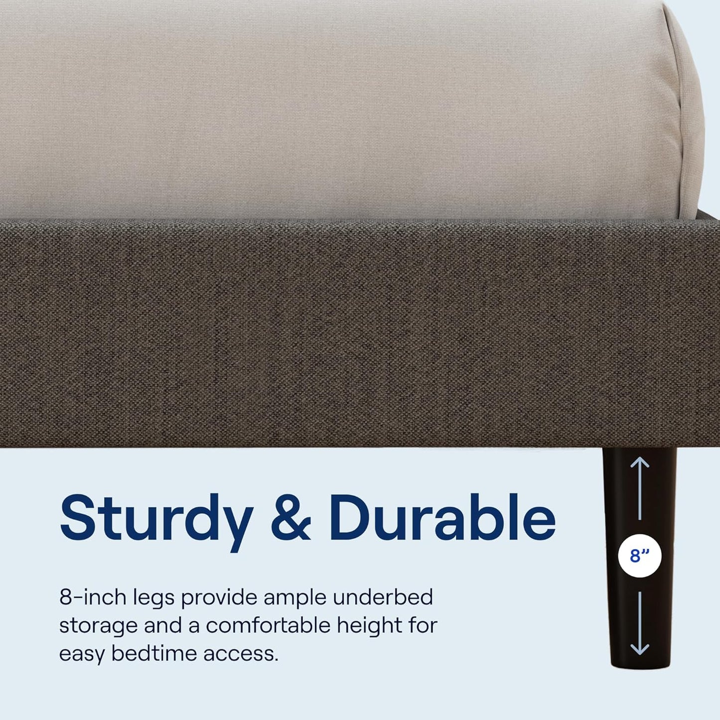 NEW - Nectar QUEEN Bed Frame & Headboard - Grey - 8 Inch Legs and Sturdy Wooden Slats for Support - Contemporary and Durable Upholstery - Holds Up to 700 Pounds - Easy Assembly - Retail $449