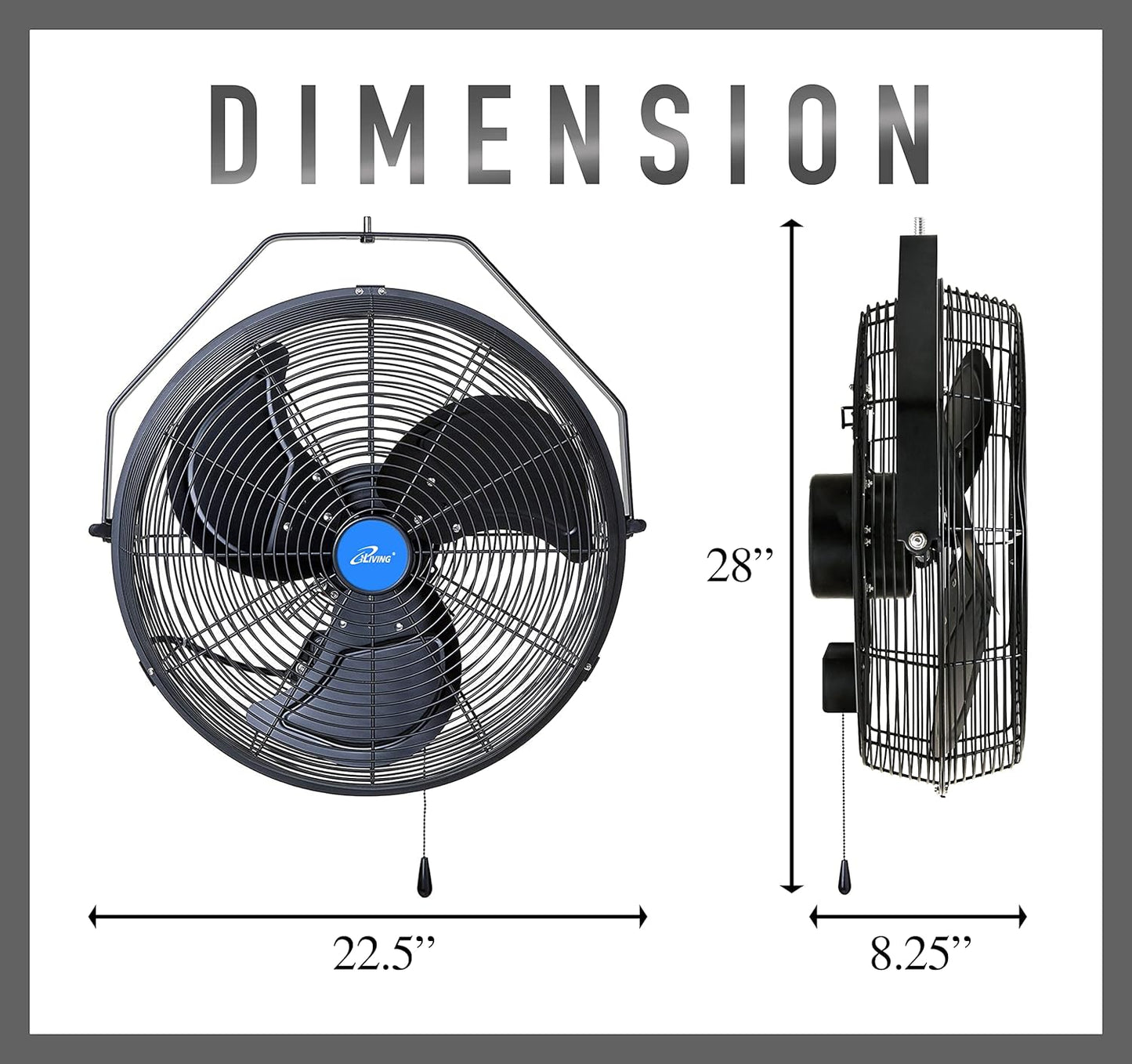 NEW - iLiving 18" Wall Mounted Variable Speed Indoor/Outdoor Weatherproof Fan, Industrial grade for Patio, Greenhouse, Garage, Workshop, and Loading Dock, 6360 CFM, Black - Retail $135