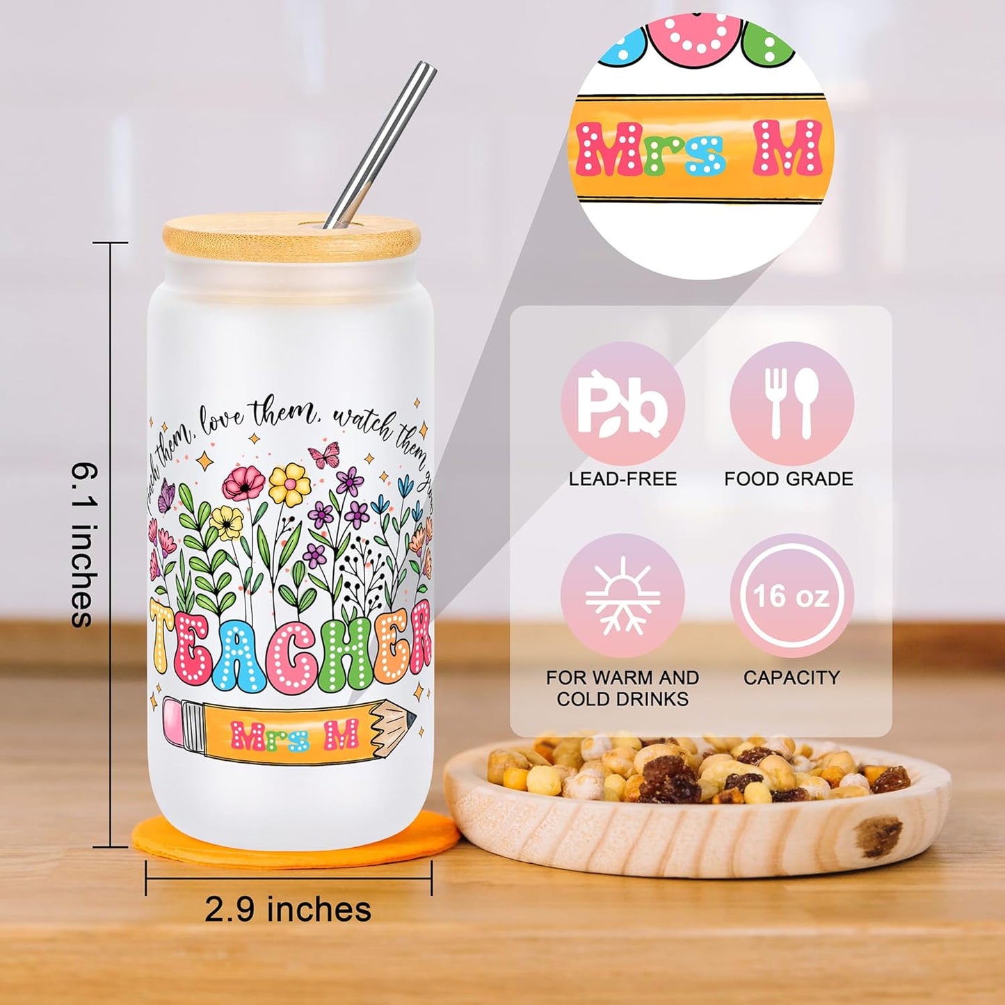 Initial Mrs. K Teacher Appreciation Gifts for Women, Christmas Thanksgiving Thank You Gifts for Teachers Set of 5