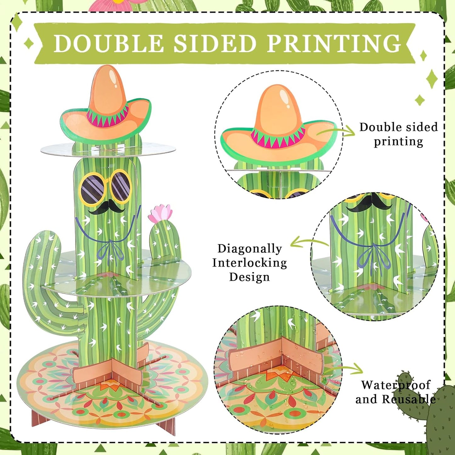 3 Tier Cactus Themed Cupcake Stand