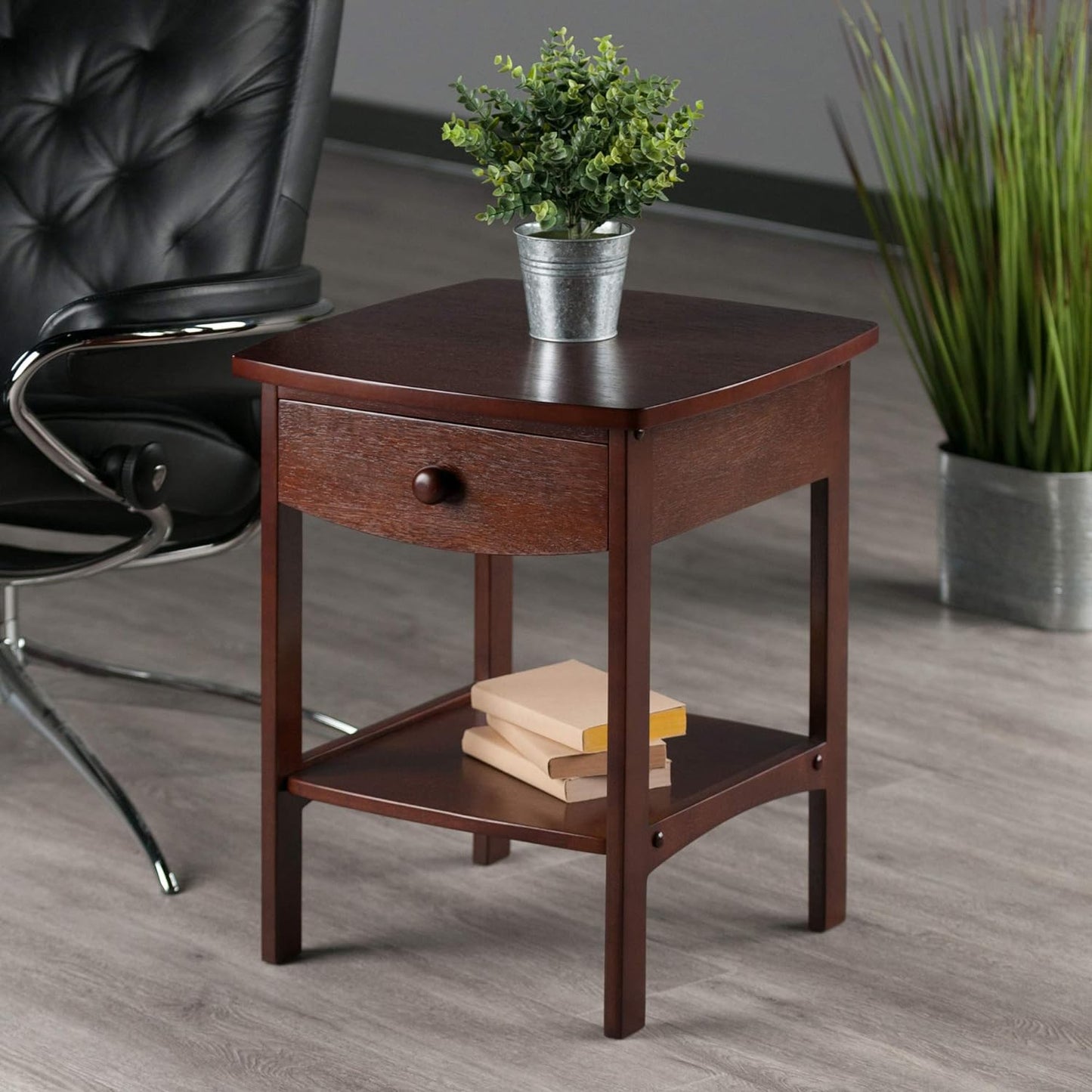 NEW - Winsome 22 x 18 x 18-Inch Wood Curved End Table/Night Stand With One Drawer, Brown (94918) - Retail $49