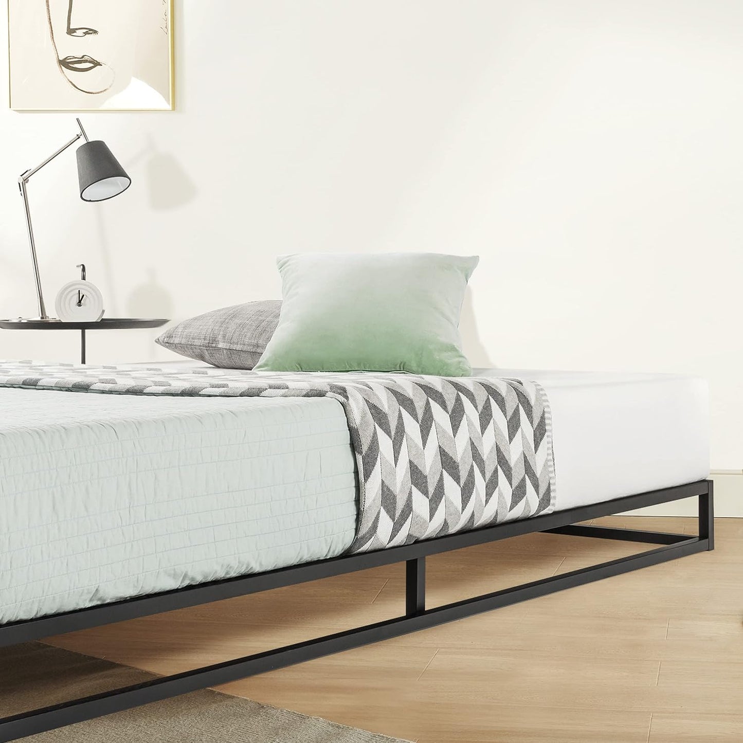 NEW - Mellow Modernista Low Profile TWIN 6 Inch Metal Platform Bed Frame with Classic Wooden Slat Support Mattress Foundation (No Box Spring Needed), Black - Retail $94