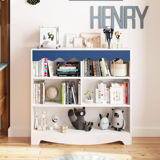 NEW - BURENMTO Kids Bookshelf White Wooden,Toy Organizers and Storage,3 Tier Bookcase Display Organizer,Baby Storage Book Rack for Playroom, Bedroom, Toddler Room, Nursery,Classroom - Retail $49