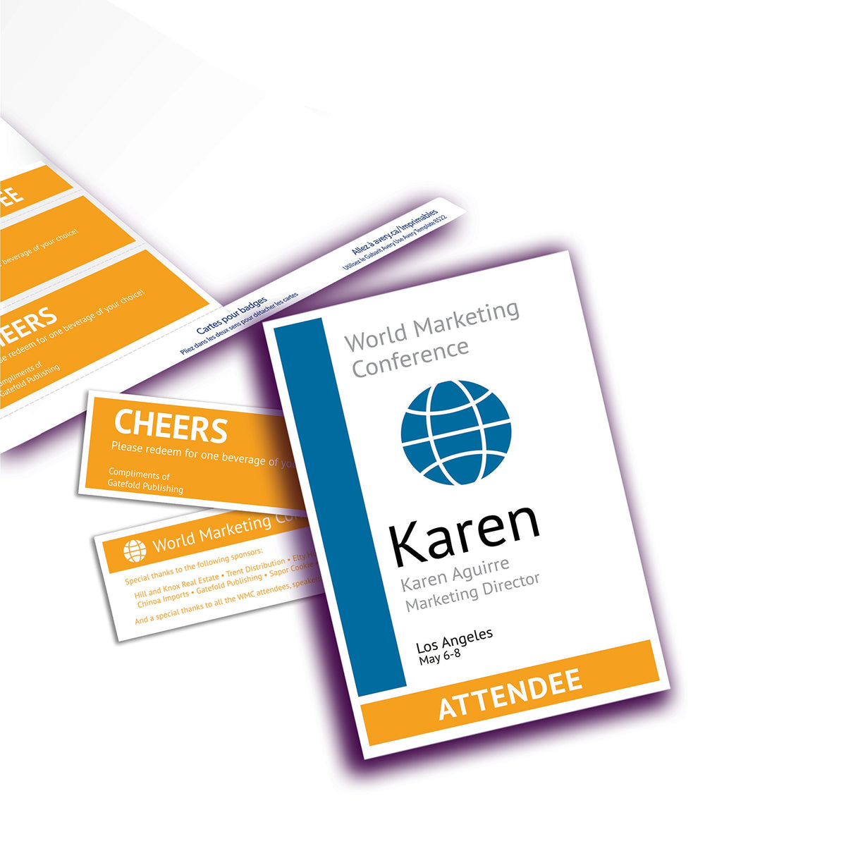 Avery® Customizable Name Badge and Ticket Inserts, 6" x 4.25", White, 100 Printable Name Tag Inserts with Tickets (8522)