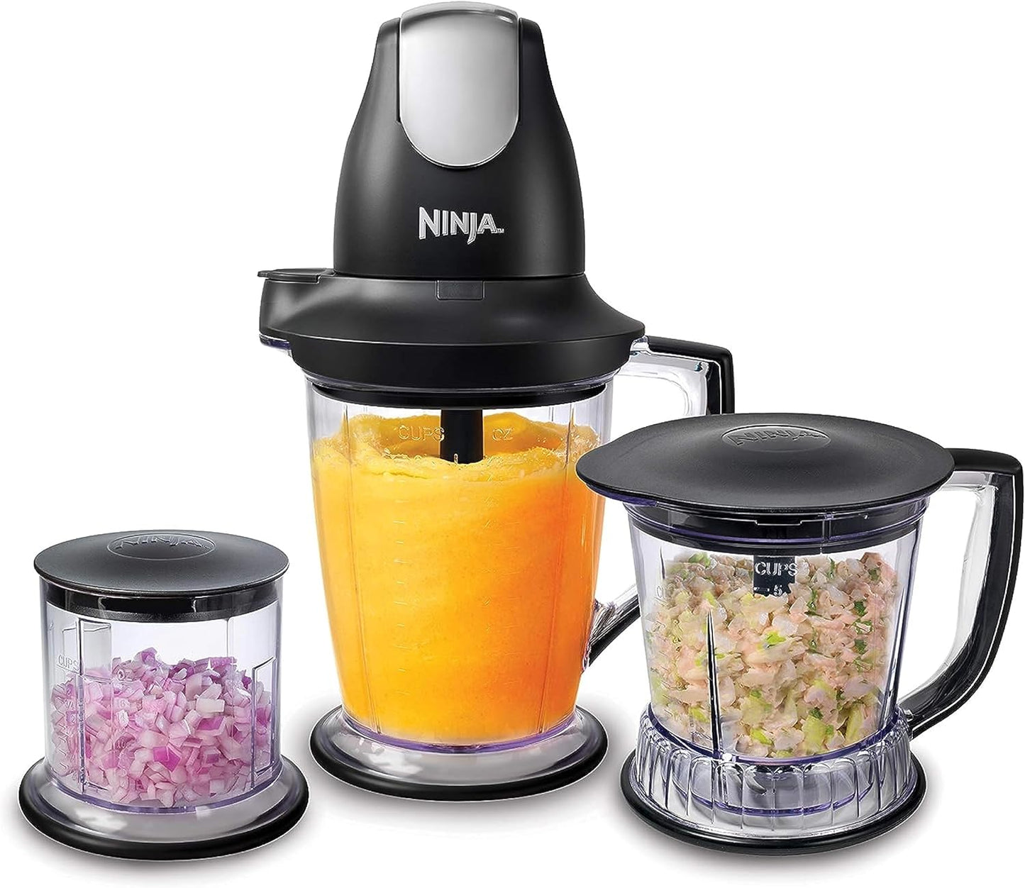 Ninja QB1004 Blender/Food Processor with 450-Watt Base, 48oz Pitcher, 16oz Chopper Bowl, and 40oz Processor Bowl for Shakes, Smoothies, and Meal Prep,Black - Retail $50