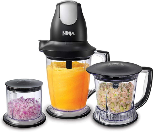 Ninja QB1004 Blender/Food Processor with 450-Watt Base, 48oz Pitcher, 16oz Chopper Bowl, and 40oz Processor Bowl for Shakes, Smoothies, and Meal Prep,Black - Retail $50