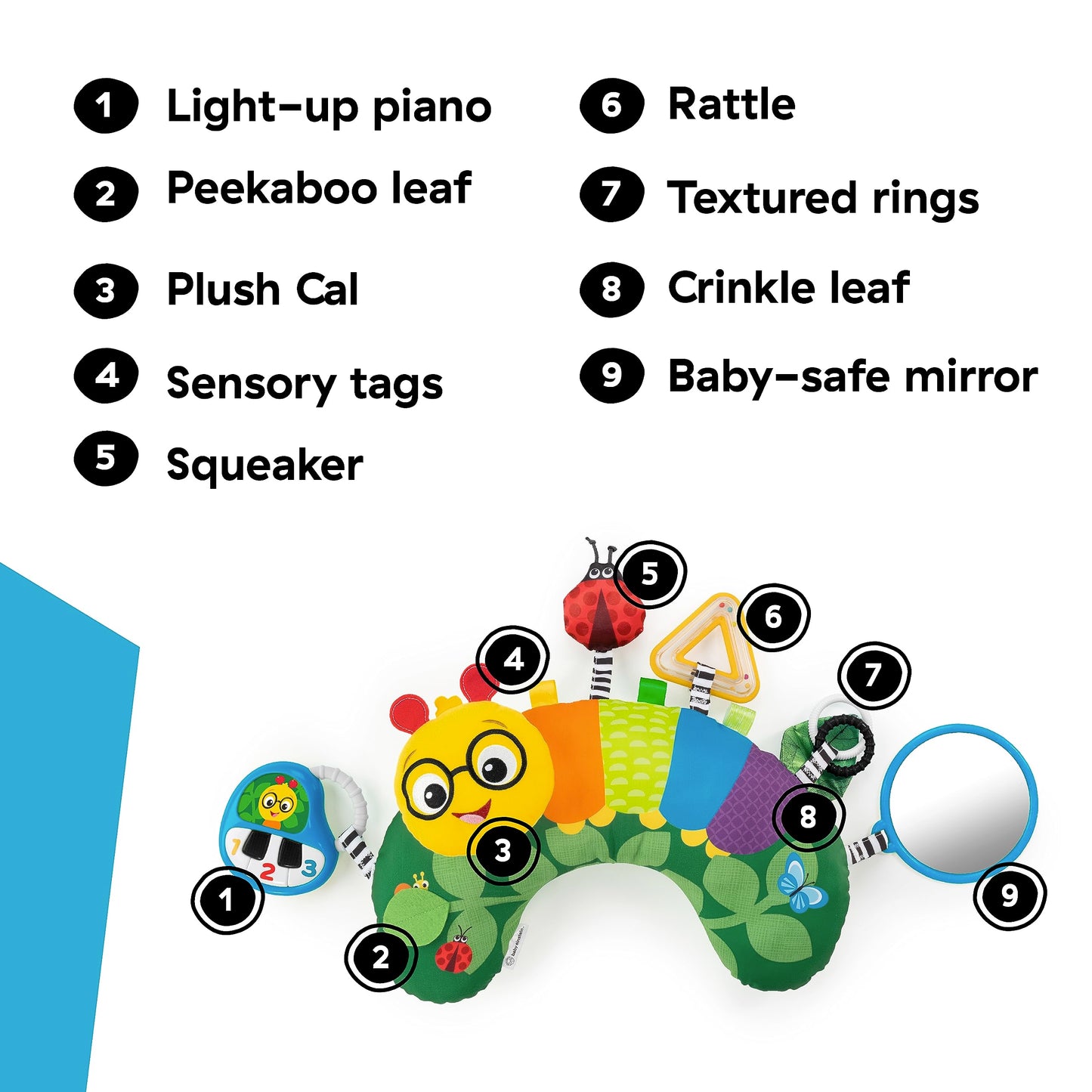 Baby Einstein Cal-a-Pillow Tummy Time Pillow, Multisensory Activity Toys, Sitting Up Play, Cal the Caterpillar, Ages 0+ Months