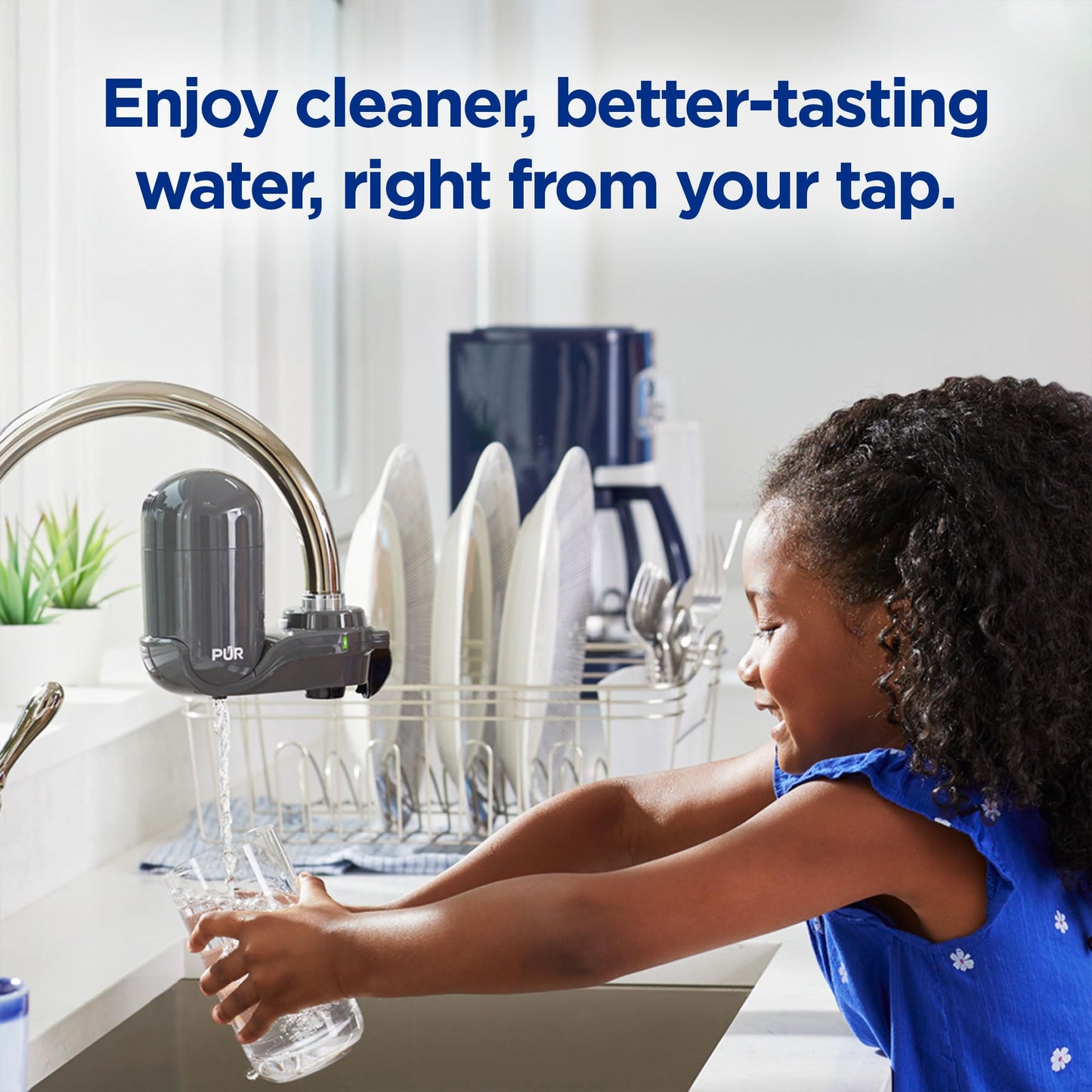 PUR Plus Vertical Faucet Mount Water Filtration System, Lead-Reducing Water Filter For Sink Faucet, Easy Install, 100 Gallons, Compatible with Sinks with External Aerators, Grey