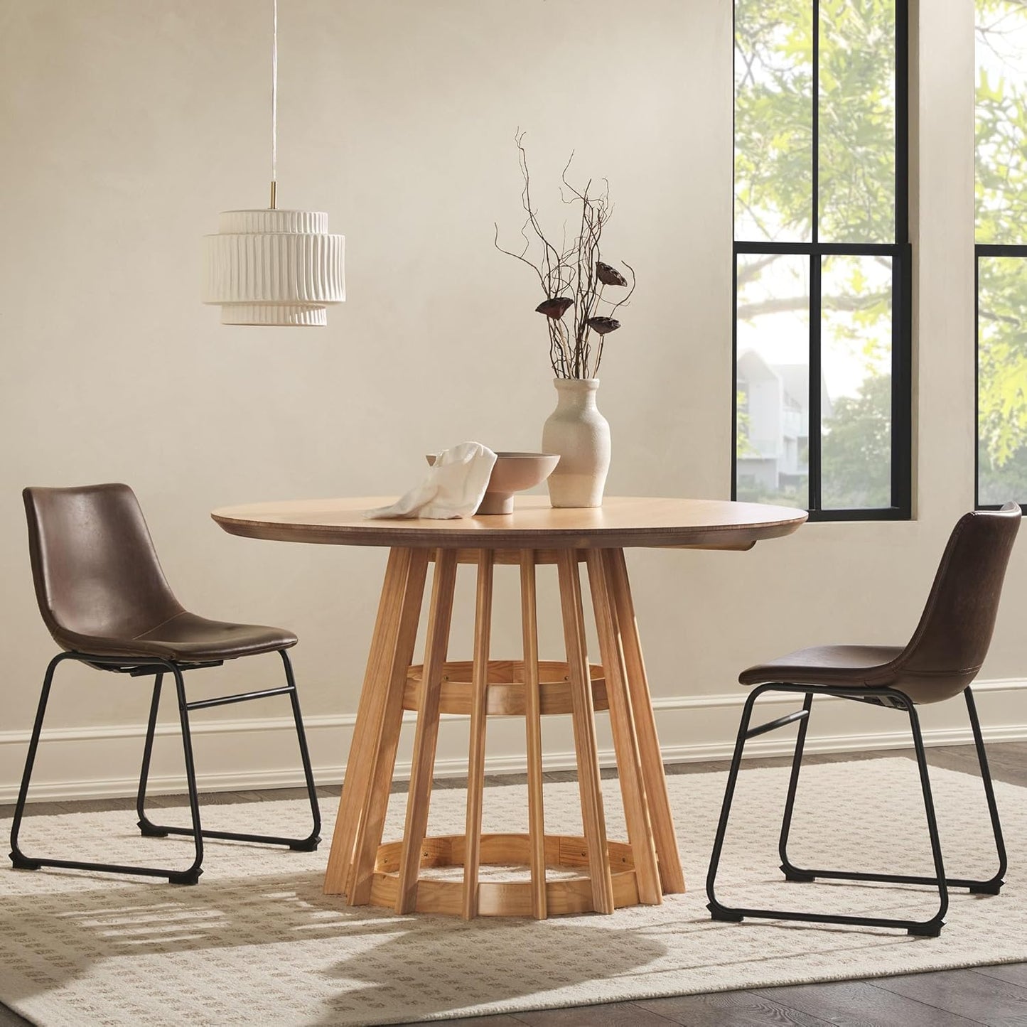 Walker Edison Scandinavian Slatted Wood Pedestal Base Dining Table, 48 Inch - Retail $399