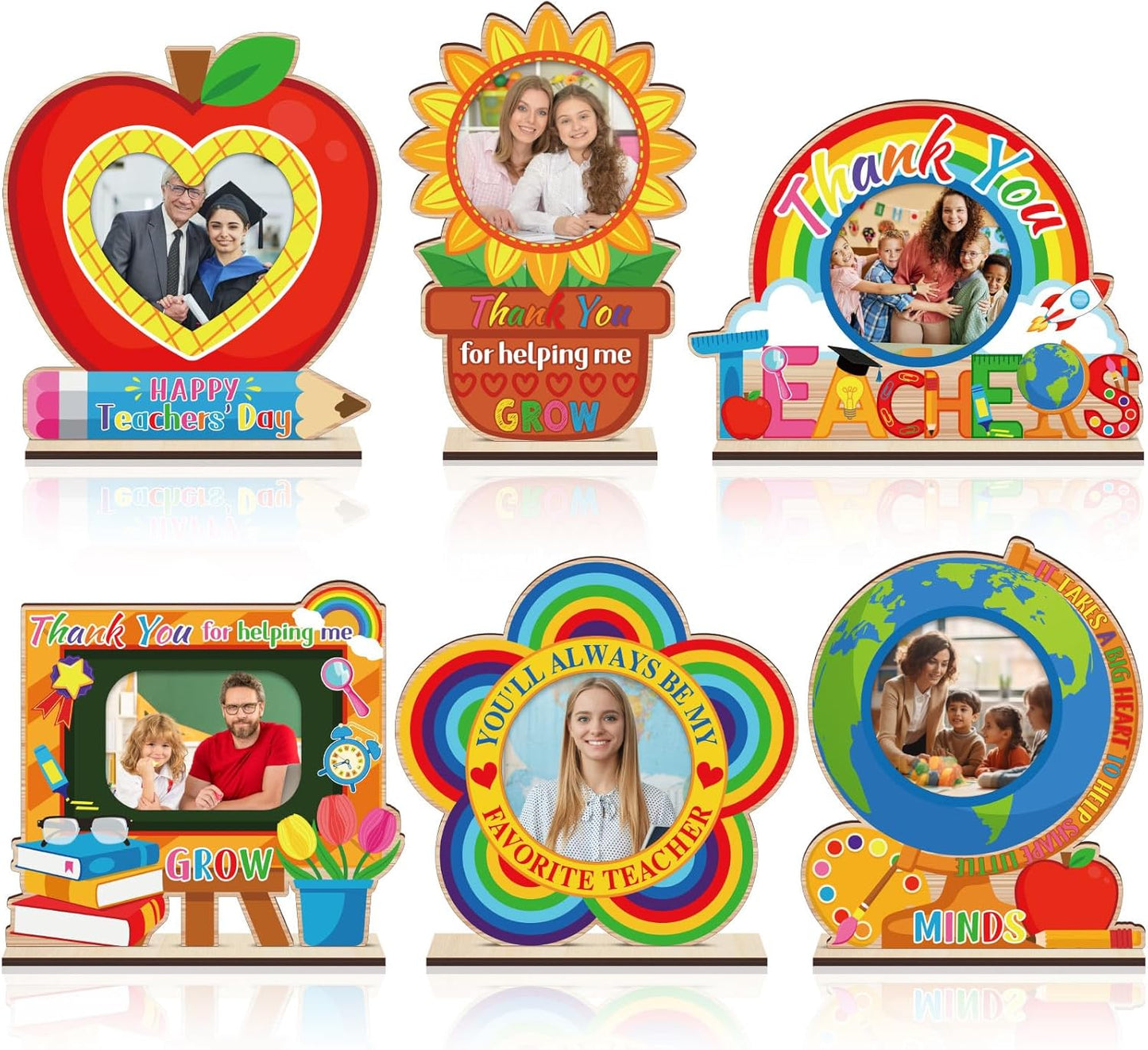 Qunclay 6 Pcs Back to School Wood Teacher Picture Frames