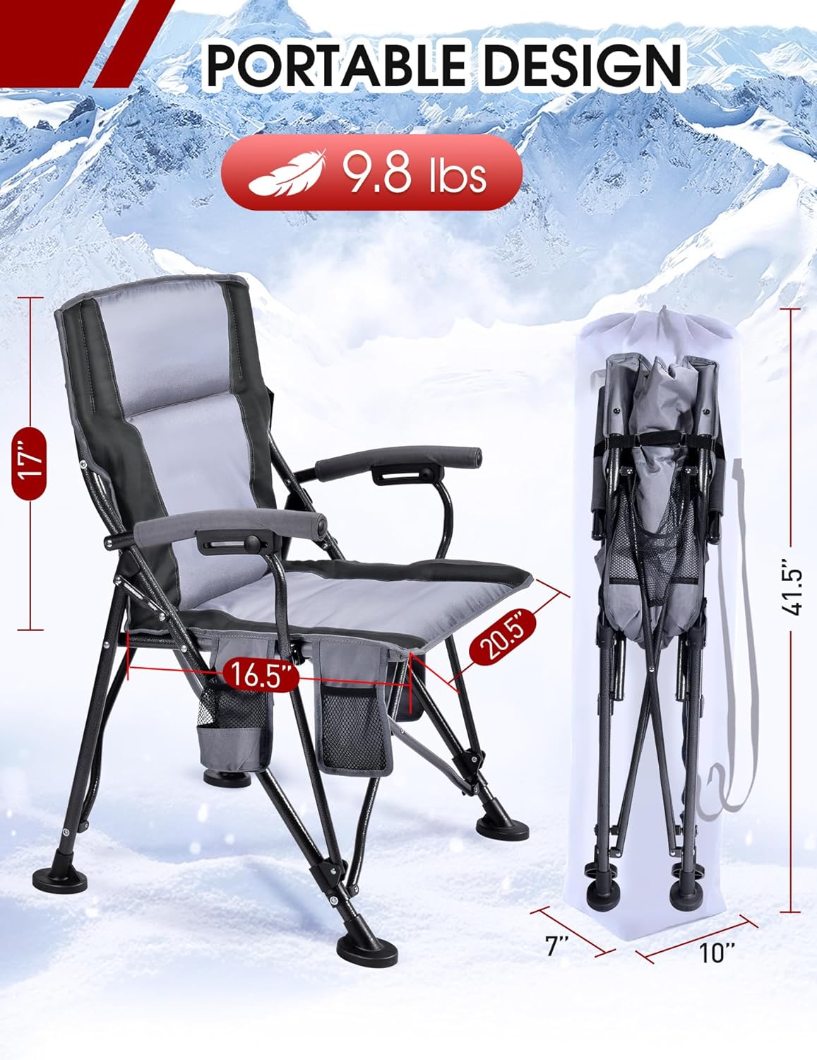 NEW - Docusvect Heated Camping Chair for Adults, Heats Back and Seat, 3 Heat Levels, Fully Padded Heated Folding Chair for Outdoor Sports with Cup Holder, Rich Pockets, Battery NOT Included - Retail $109