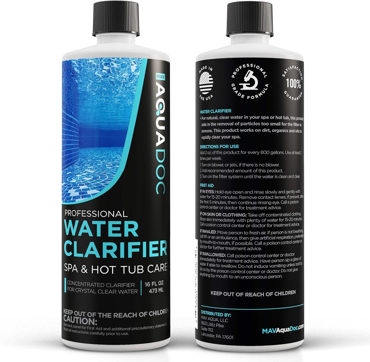 Spa Clarifier & Hot Tub Clarifier for Fast Acting Cloudy Water Treatment, The Spa Clarifier Hot Tub Owners Love, Use Our Hot Tub Water Clarifier to Keep Your Spa Clear & Balanced - MAV AquaDoc 16oz