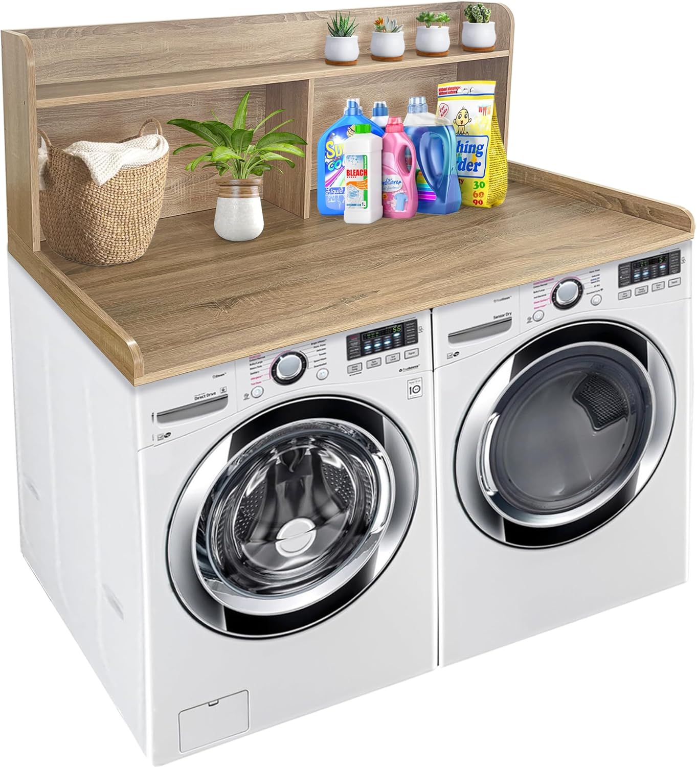 Royxen Laundry Countertop with 20" Shelf Universal Fit, Washer and Dryer Countertop with Storage Space, Laundry Room Storage (White Oak)