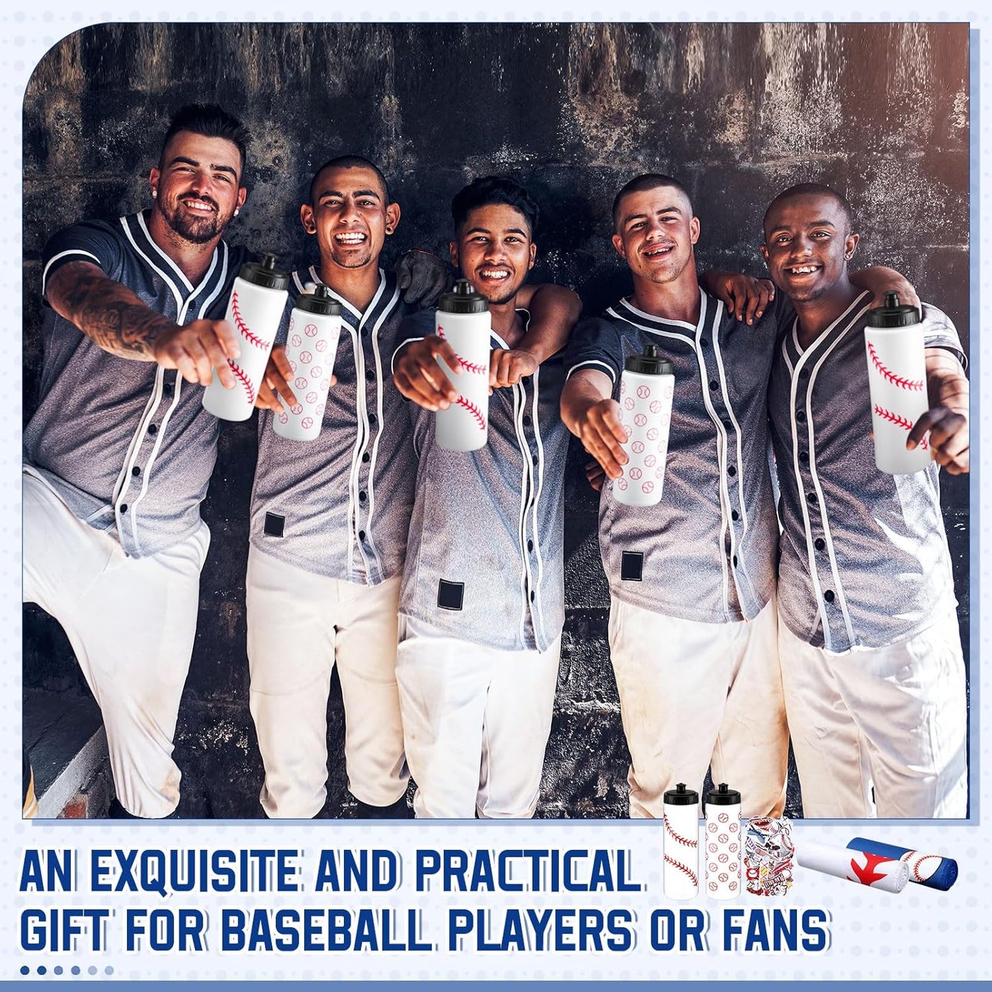 12 PCS 20 Oz Baseball Water Bottles & Cooling Towels Set with 50 Stickers for Sports Events & Gifts