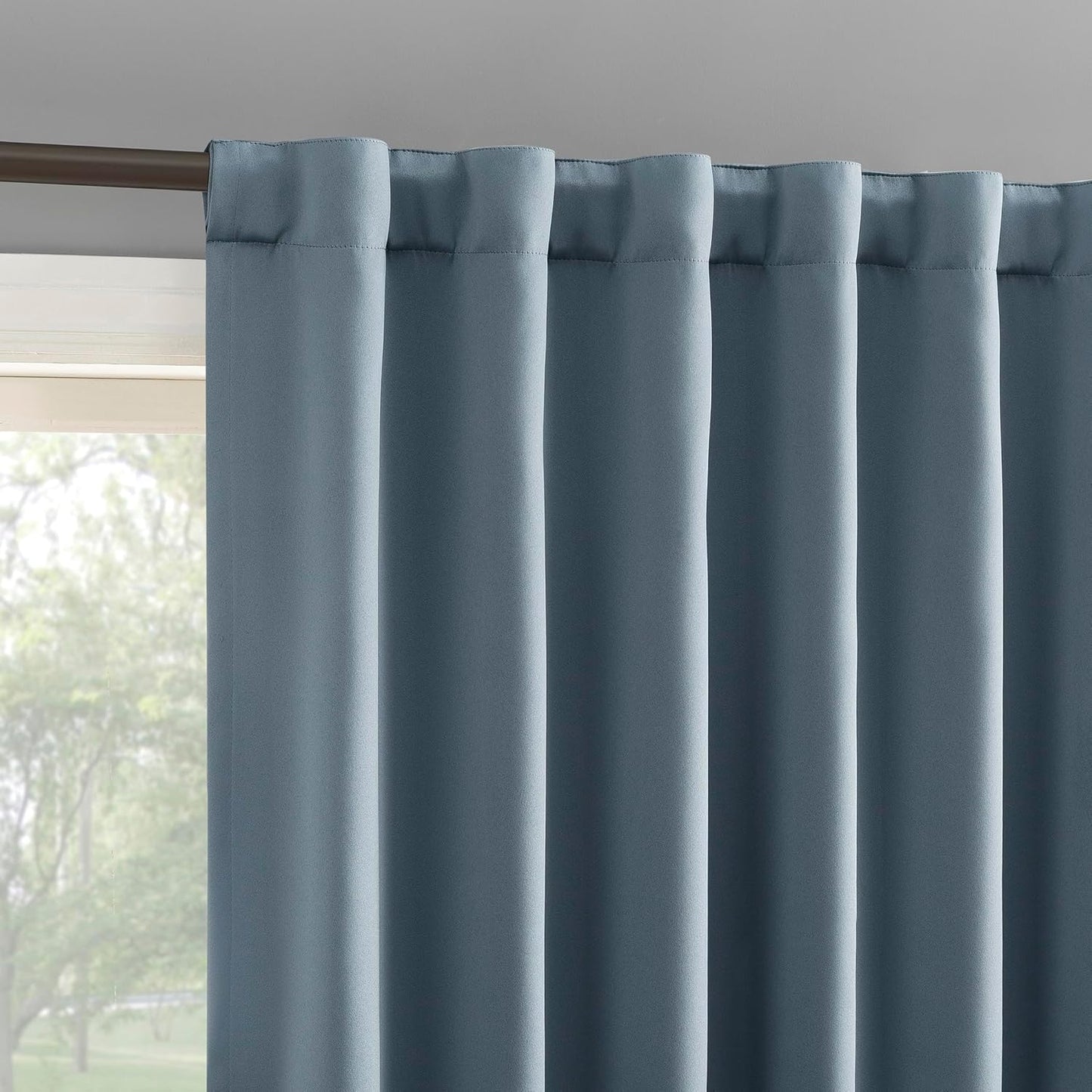 Sun Zero Belize 2-Pack Magnetic Closure Pleated Look Theater Grade 100% Blackout Back Tab Curtain Panel Pair, 52" x 96", Denim Blue