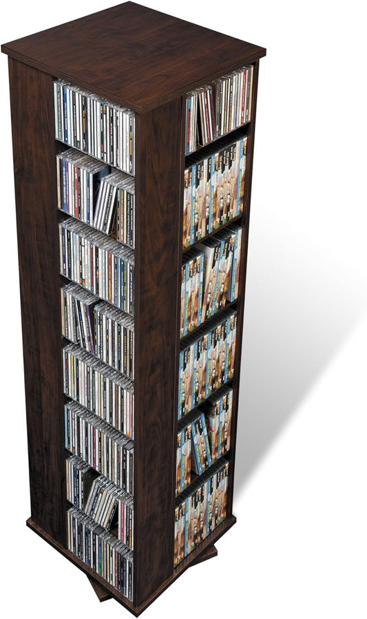 Prepac 4 Revolving Display Cabinet Media Storage, Large Four-Sided Spinning Tower, Espresso