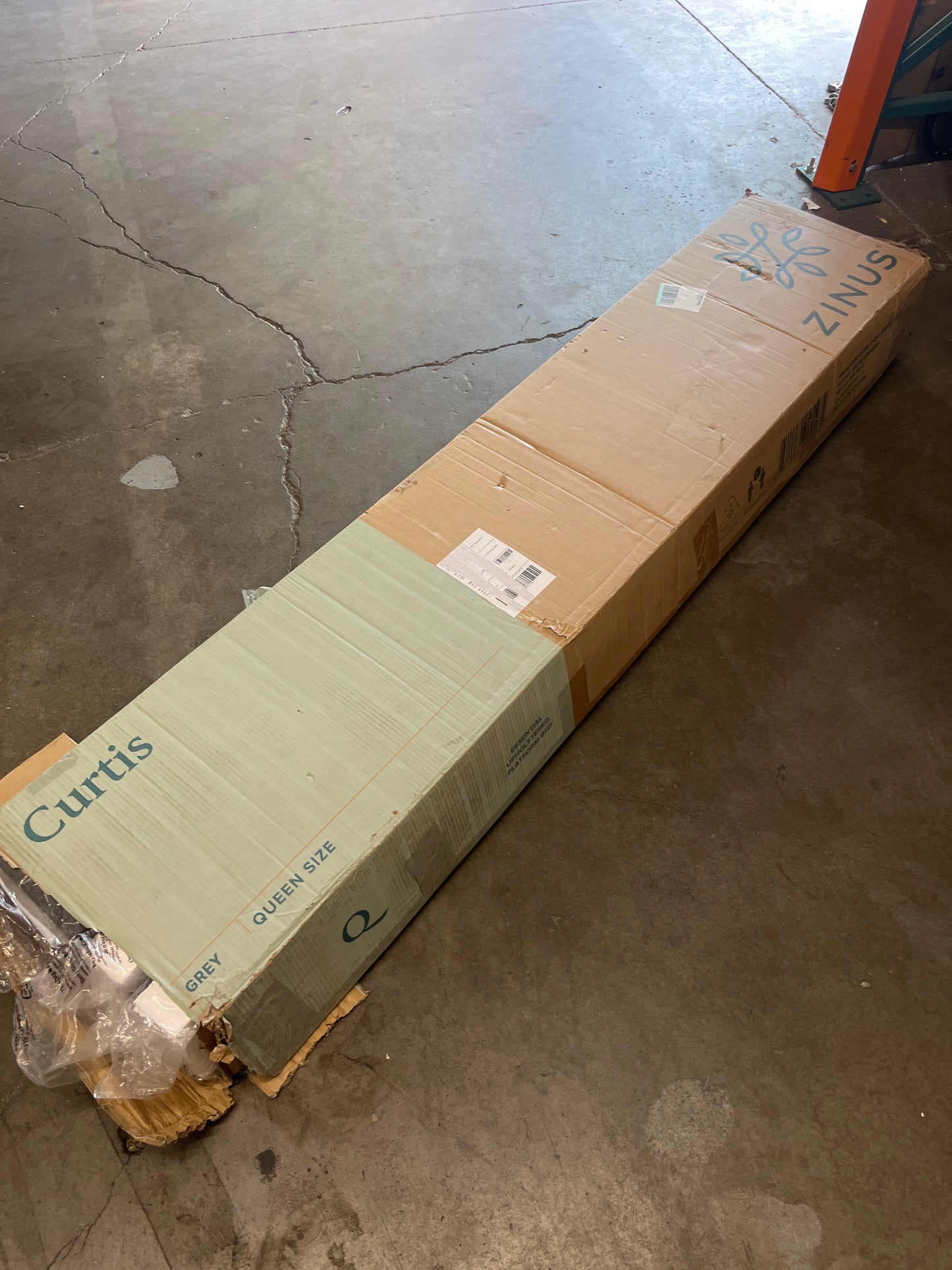 ZINUS QUEEN Curtis Upholstered Platform Bed Frame, Mattress Foundation, Wood Slat Support, No Box Spring Needed, Easy Assembly, Grey