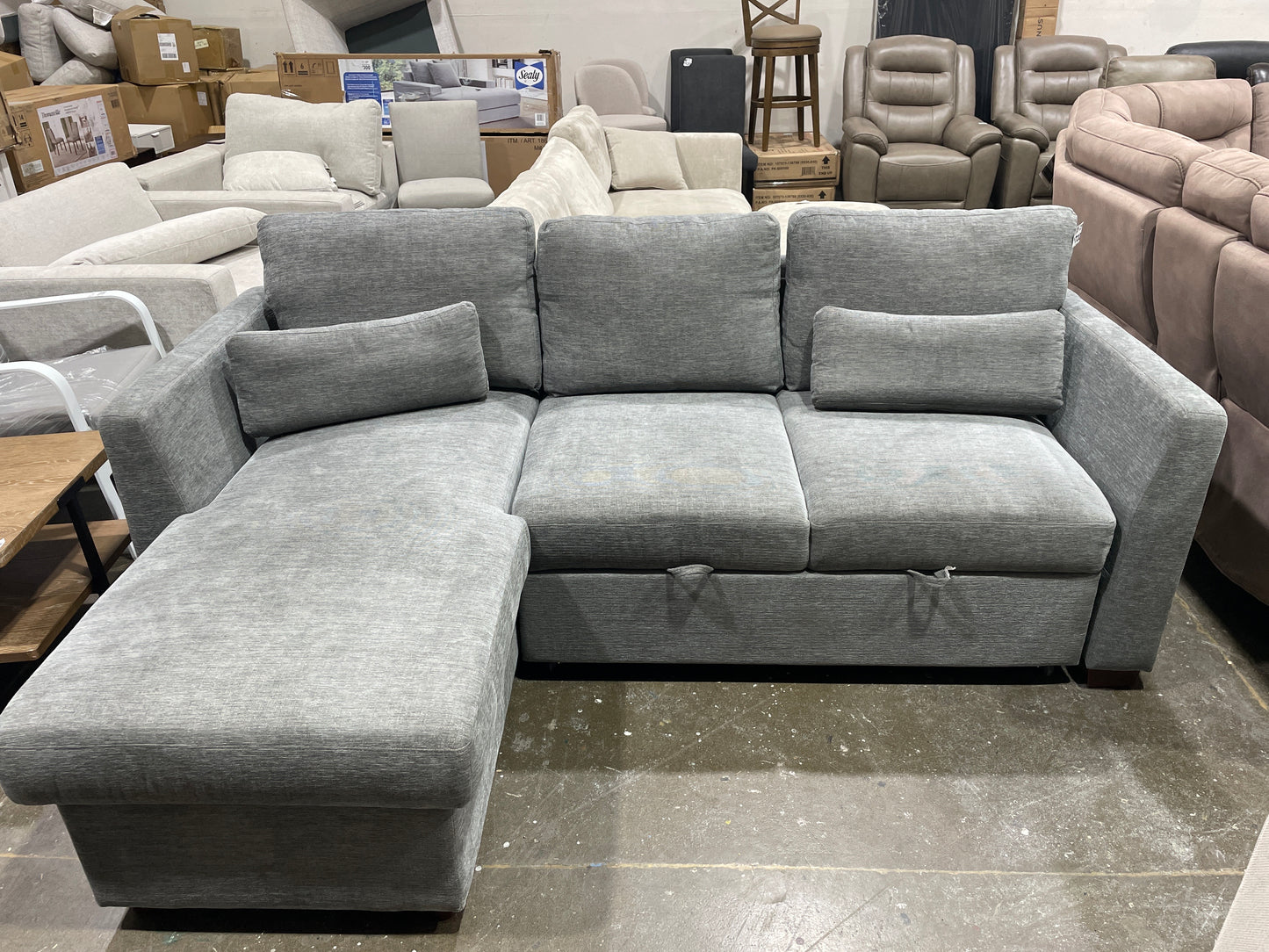 Coddle Luke Fabric Sleeper Sofa with Reversible Chaise and Storage, Gray