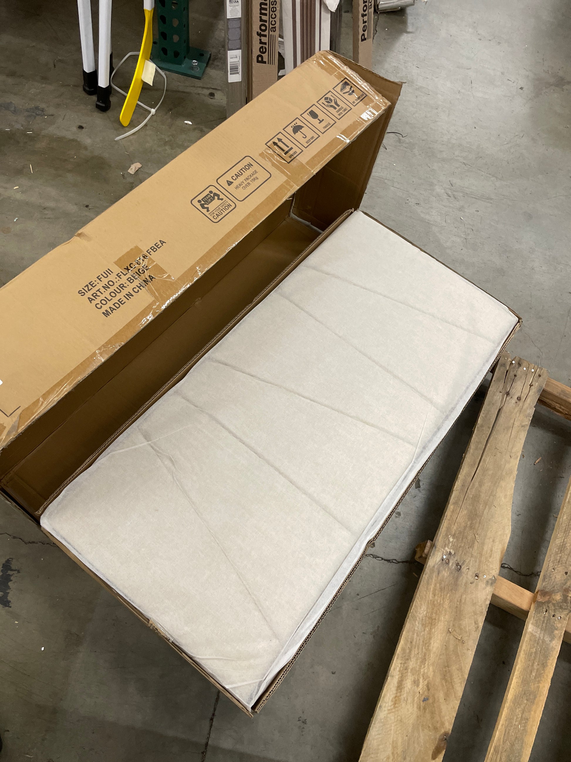 Flolinda Full Size Bed Frame Upholstered Platform with Linen Fabric Headboard and Strong Wooden Slats, No Box Spring Needed, Easy Assembly,Beige - Retail $149