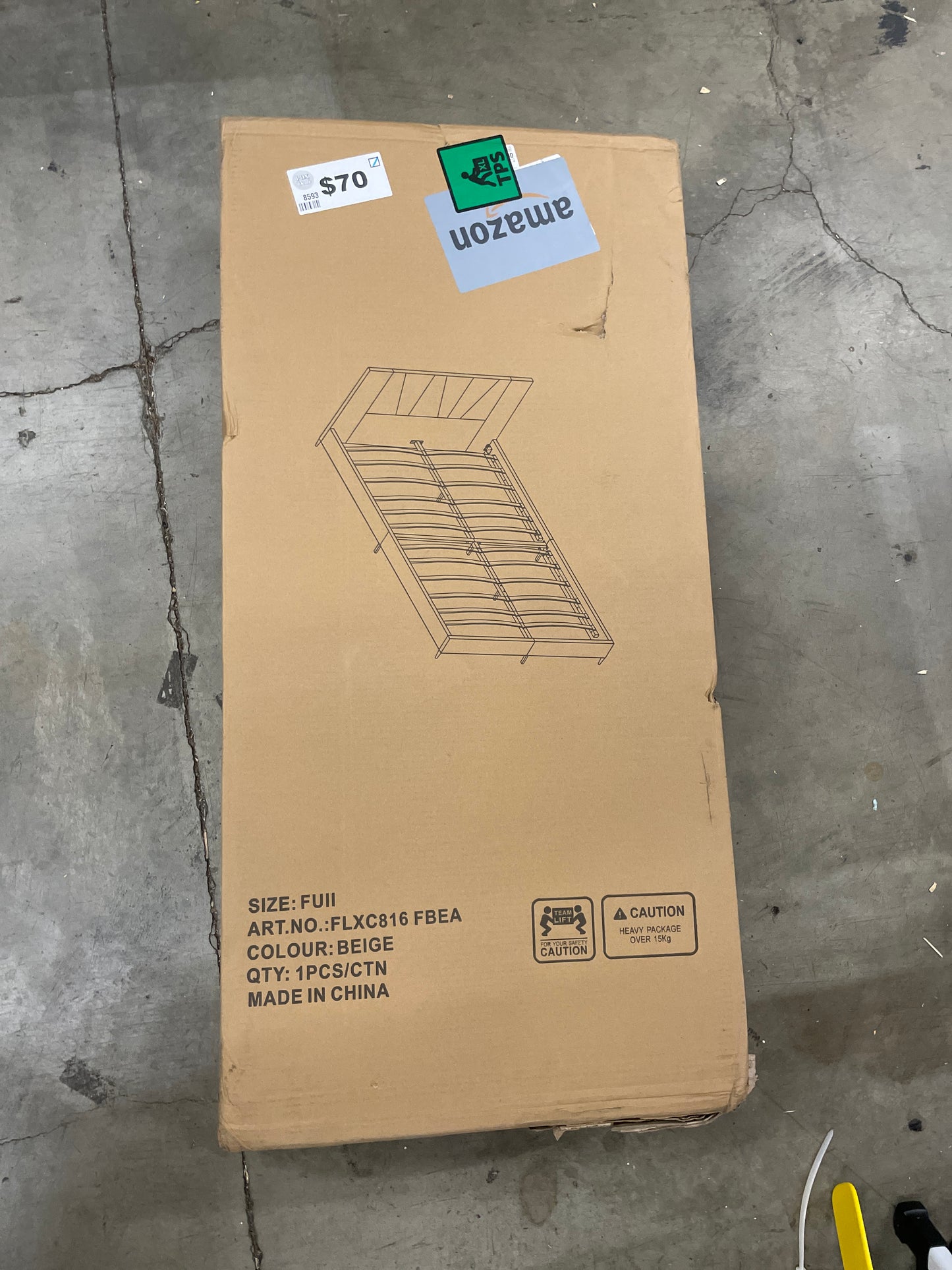 Flolinda Full Size Bed Frame Upholstered Platform with Linen Fabric Headboard and Strong Wooden Slats, No Box Spring Needed, Easy Assembly,Beige - Retail $149