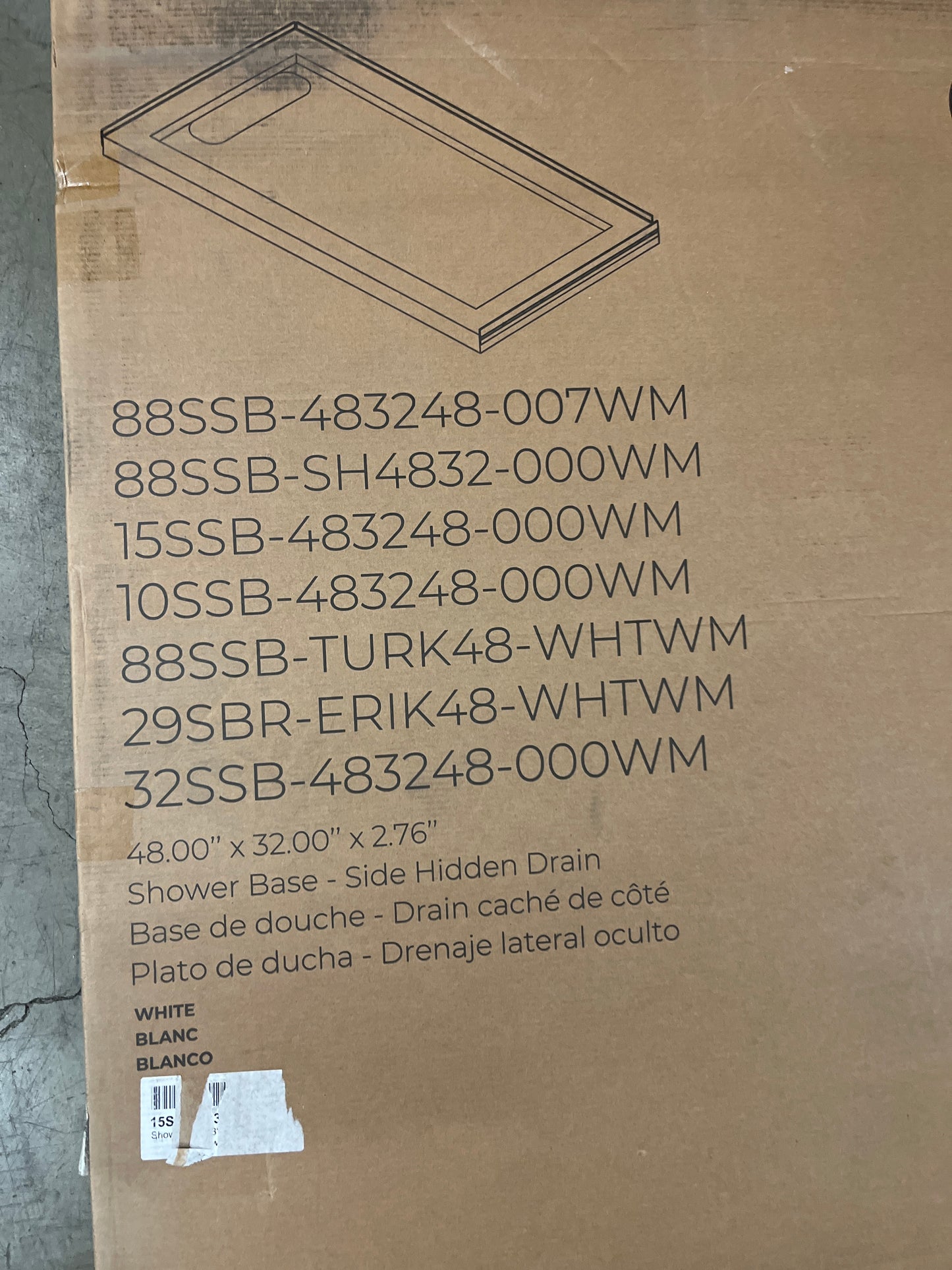 NEW - Ove Decors Erika 48" x 32" Shower Base with Reversible Drain - Retail $250