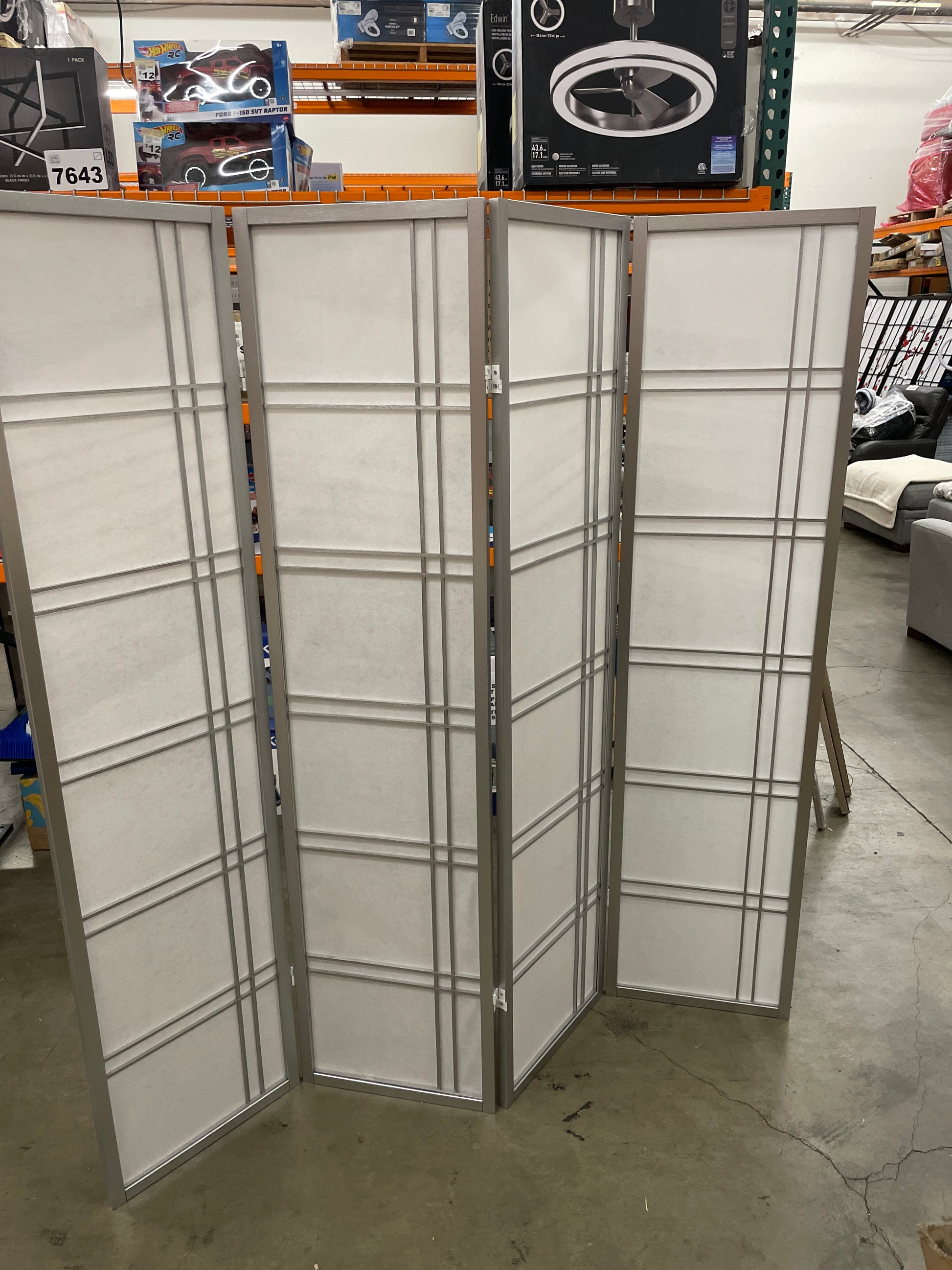 Roundhill Furniture Seto 4-Panel Room Divider Screen, Silver - Retail $89