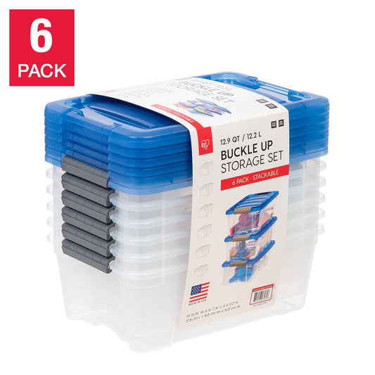 IRIS 12.9 Quart Buckle Up Storage Bin, 6-pack