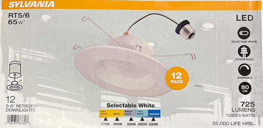 12pk Sylvania RT5/6 inch 65w Equivalent Retrofit Recessed LED Color Select Dimmable