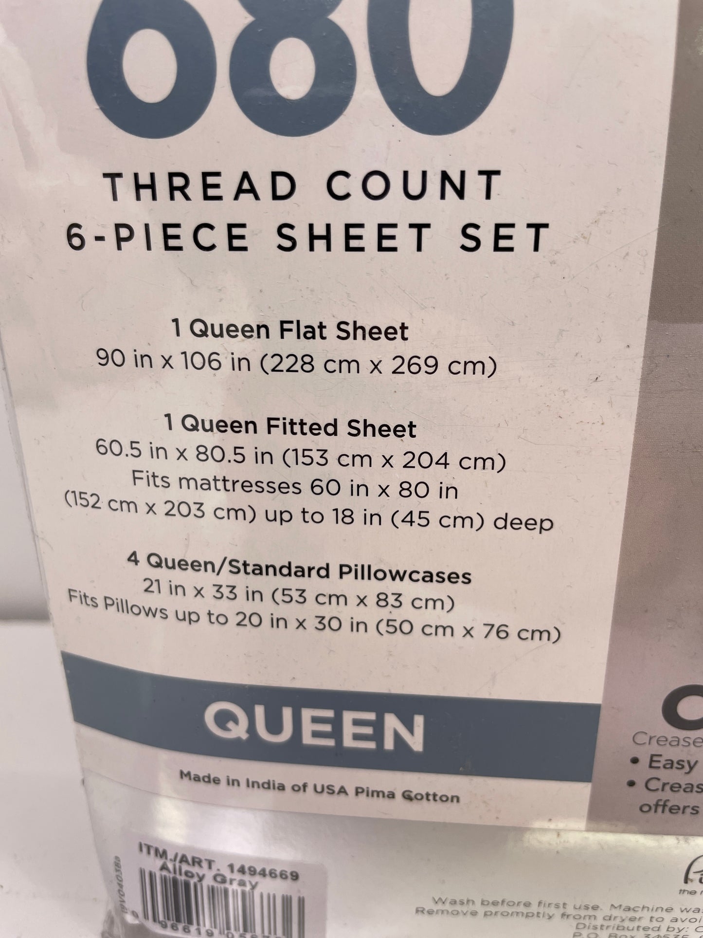 Kirkland Signature QUEEN 680 Thread Count Sheet Set - Retail $79