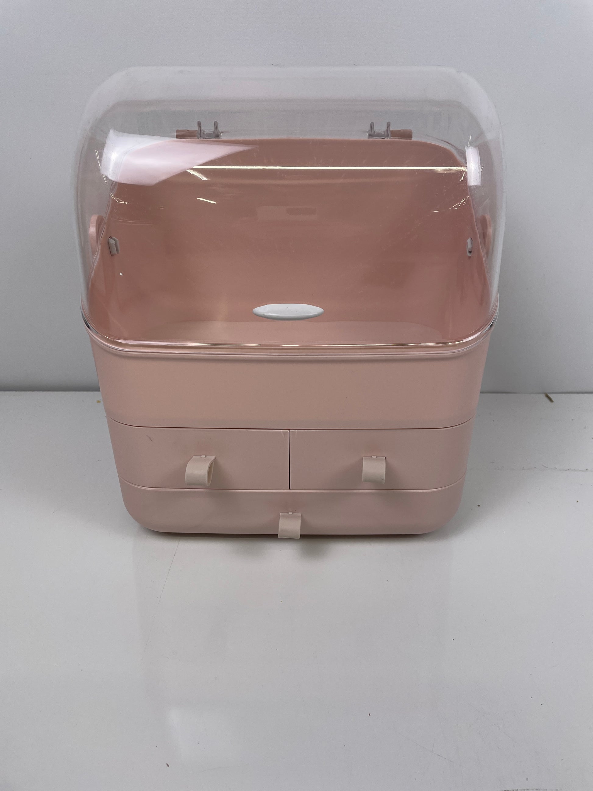 BRUUN Skin Care Cosmetic Storage Bin â€“ A Large Pink Colored Dust and Water Proof Makeup Box with a Fully Open Lid & Drawers to Hold Brushes, Lotions, etc. for Countertop, Vanity, and Bathroom Dresser - Retail $79