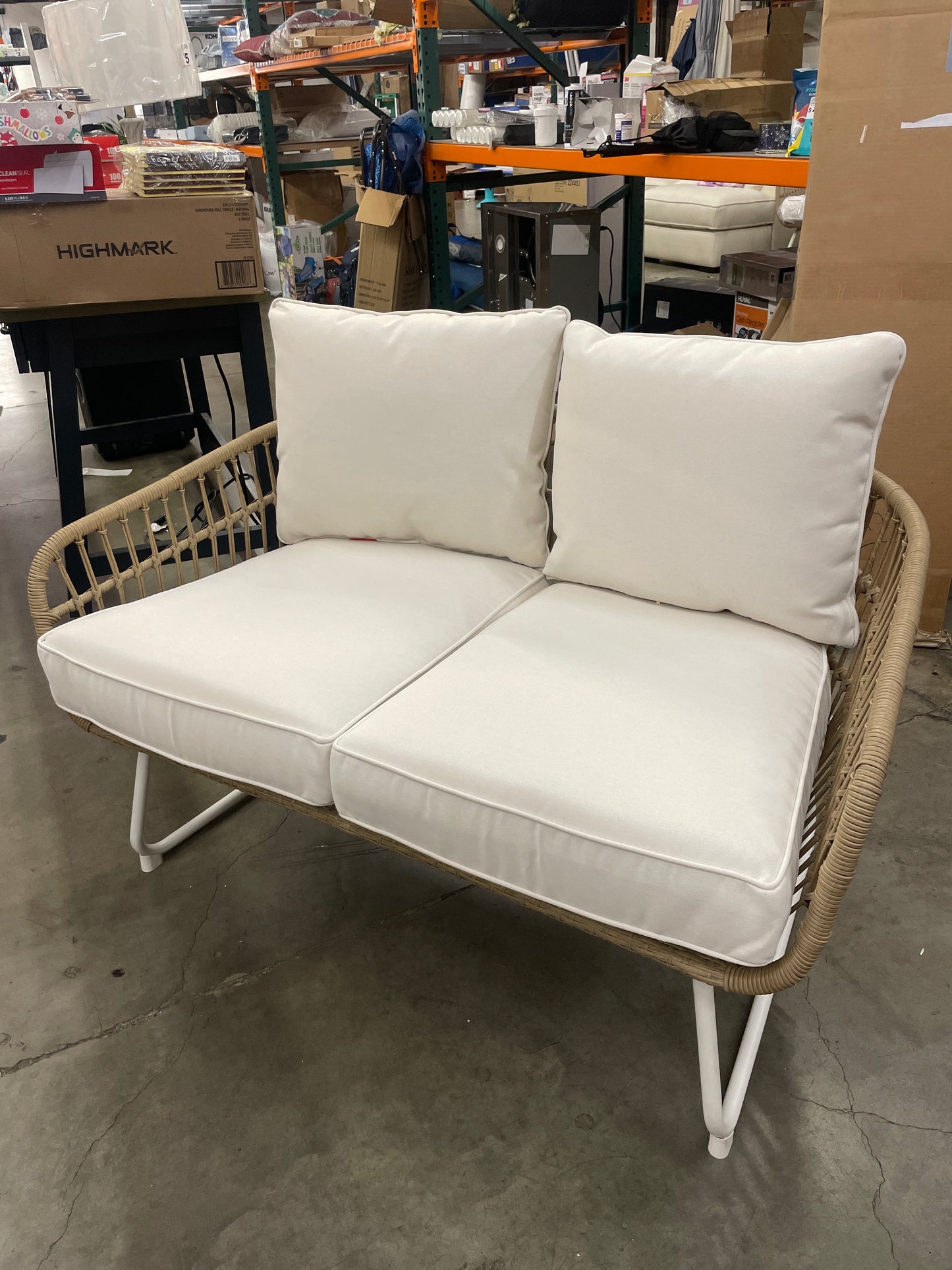 Southport Outdoor Patio Loveseat with Metal Legs - Natural/White - Threshold: Wicker Steel Frame, Weather-Resistant, 2-Seater Couch